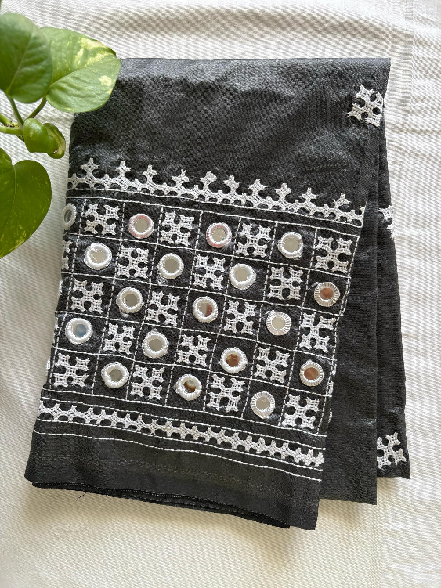 Silver Gujrati work blouse pieces in art silk 1 mtr