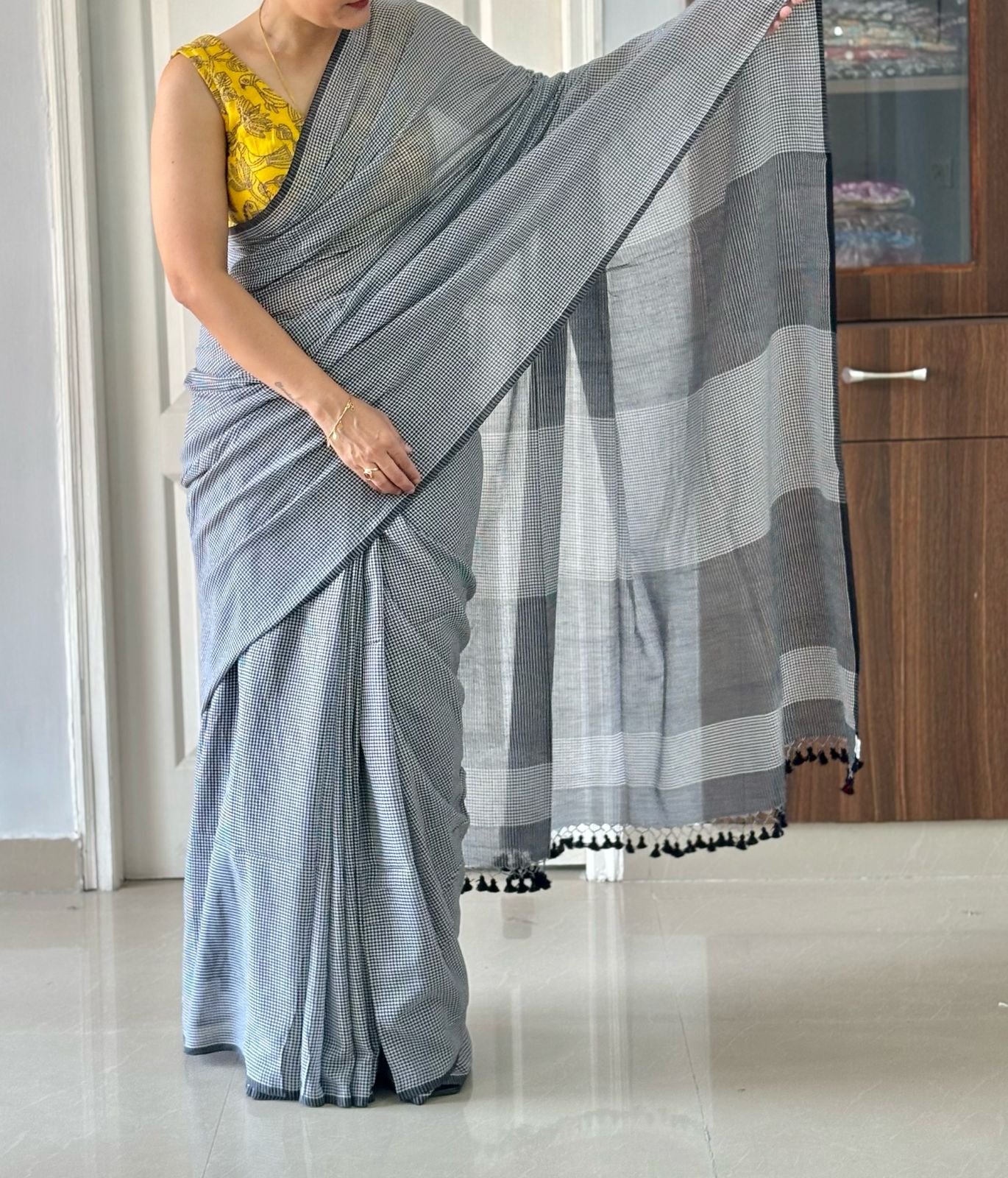 Gamcha Check Mul Cotton handwoven Saree (Handloom Marked)