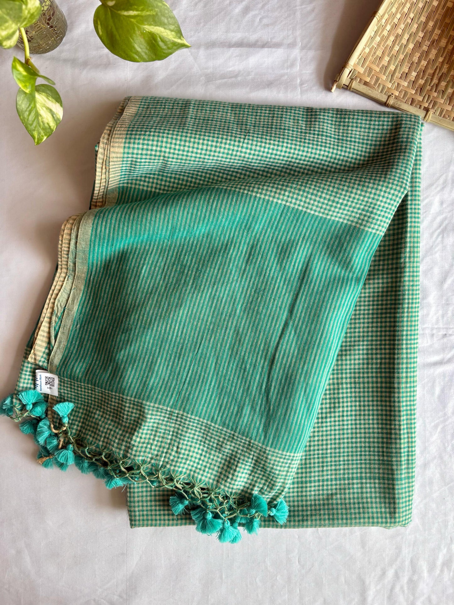 Gamcha Check Mul Cotton handwoven Saree (Handloom Marked)