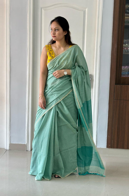 Gamcha Check Mul Cotton handwoven Saree (Handloom Marked)