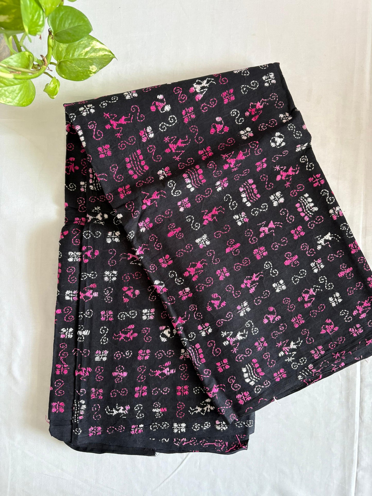 Kantha Hand Embroidary Full Work Pure Cotton Dupatta-Black “36”