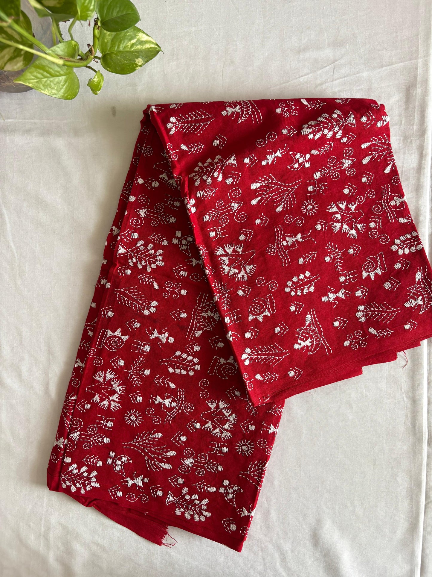 Kantha Hand Embroidary Full Work Pure Cotton Dupatta-Red “36”