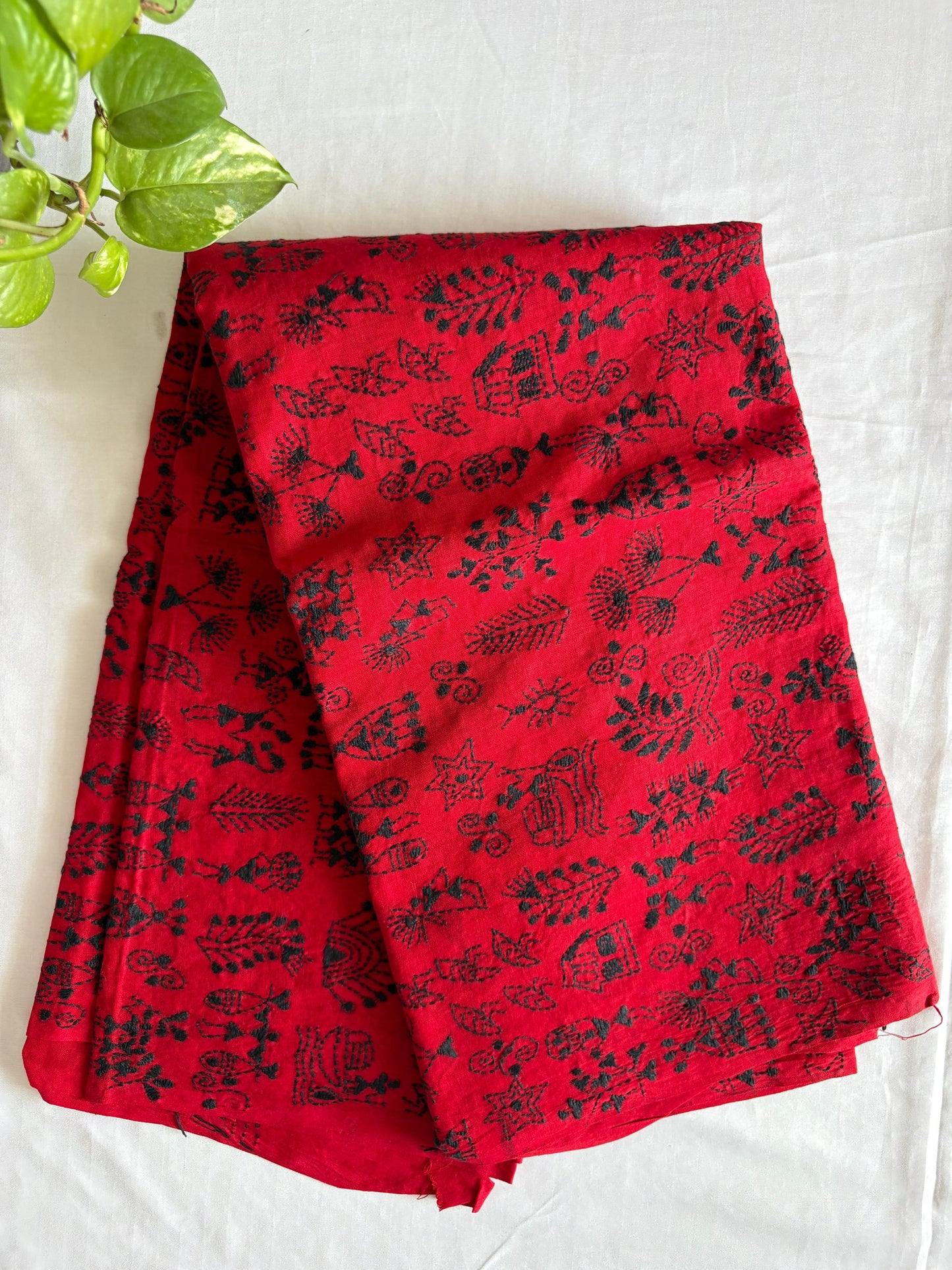 Kantha Hand Embroidary Full Work Pure Cotton Dupatta-Red “36”
