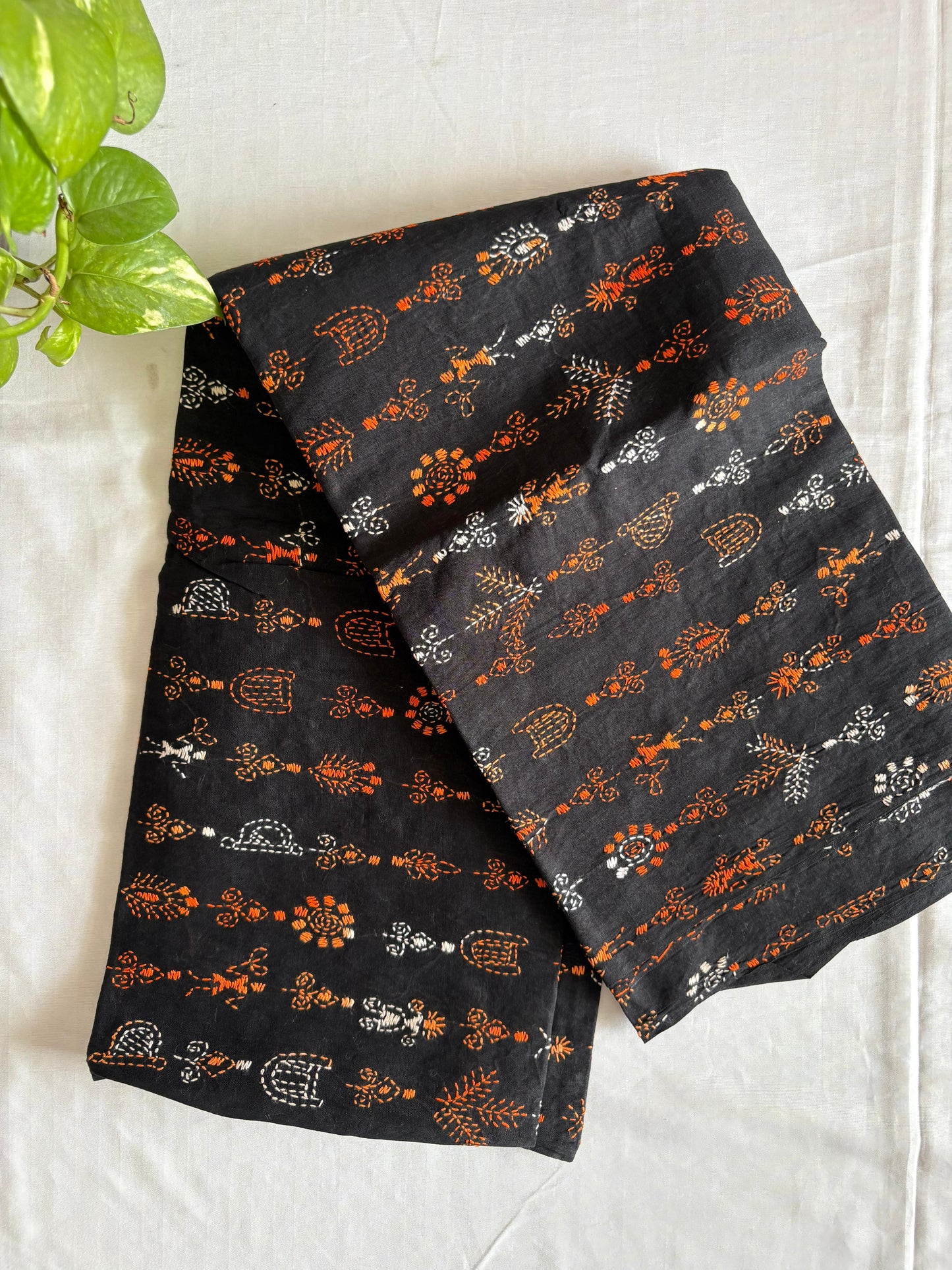 Kantha Hand Embroidary Full Work Pure Cotton Dupatta-Black “36”
