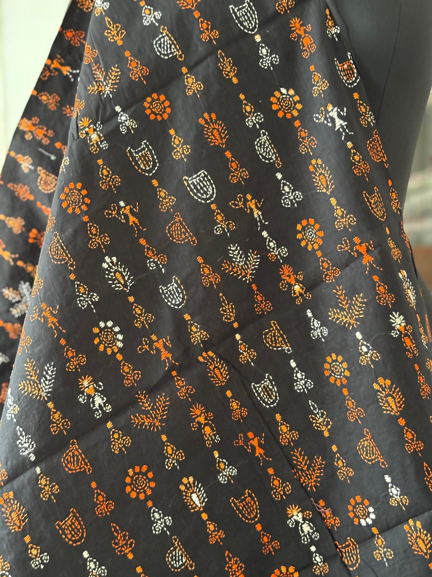 Kantha Hand Embroidary Full Work Pure Cotton Dupatta-Black “36”
