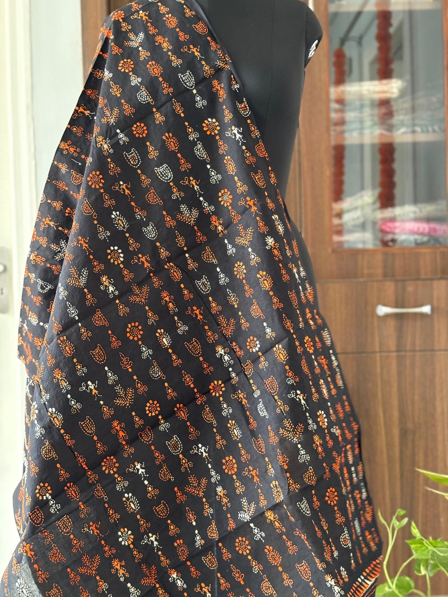 Kantha Hand Embroidary Full Work Pure Cotton Dupatta-Black “36”