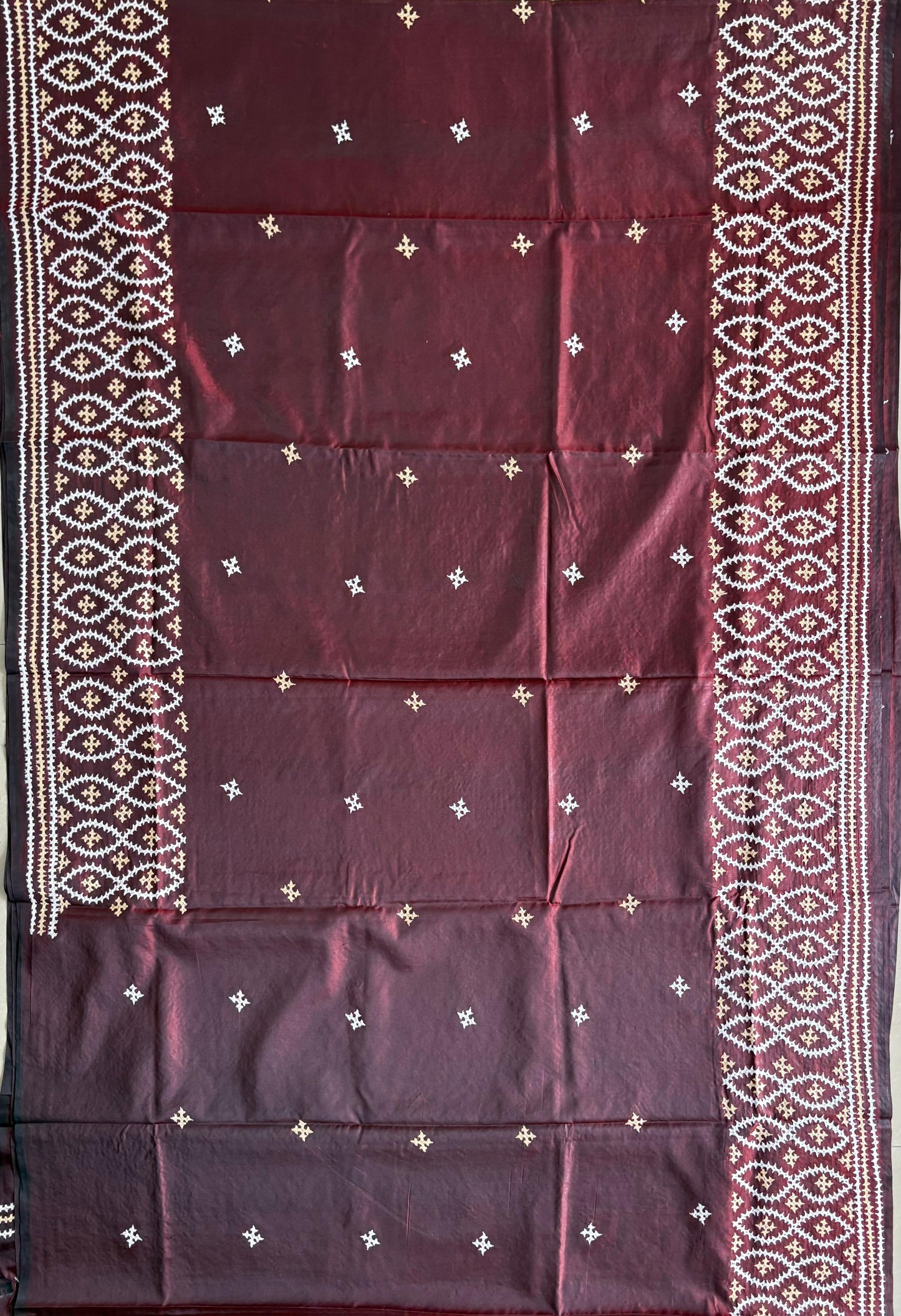 Gujrati Stitch/Kutch Hand Embroidered Art Silk Saree - Brown