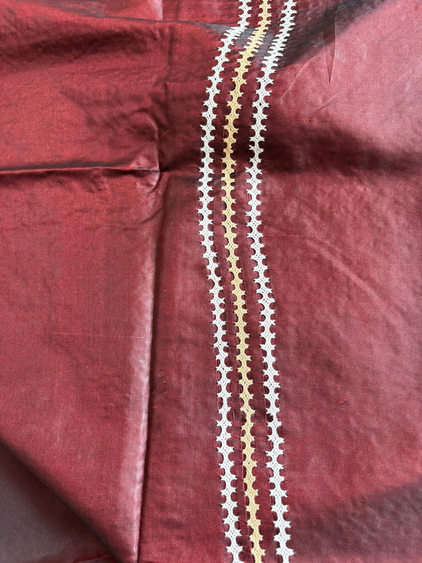 Gujrati Stitch/Kutch Hand Embroidered Art Silk Saree - Brown