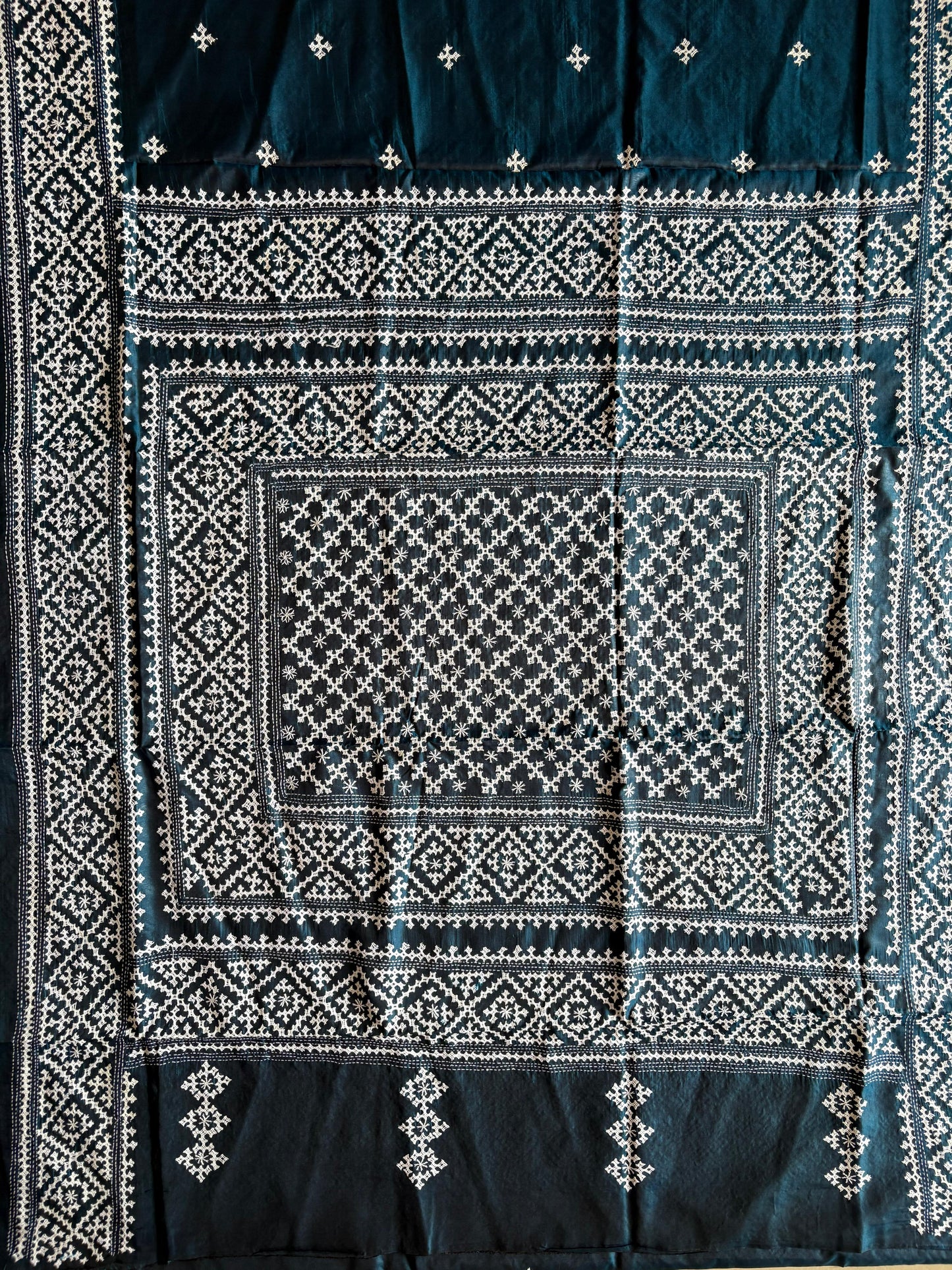 Gujrati Stitch/Kutch Hand Embroidered Art Silk Saree