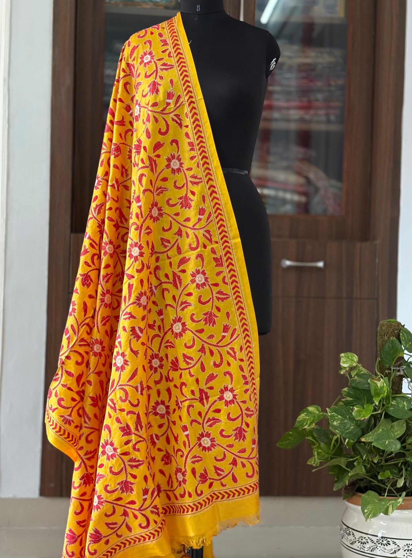 Kantha Stitch Hand Embroidary Full Work Blended Banglore Silk Dupatta 44″