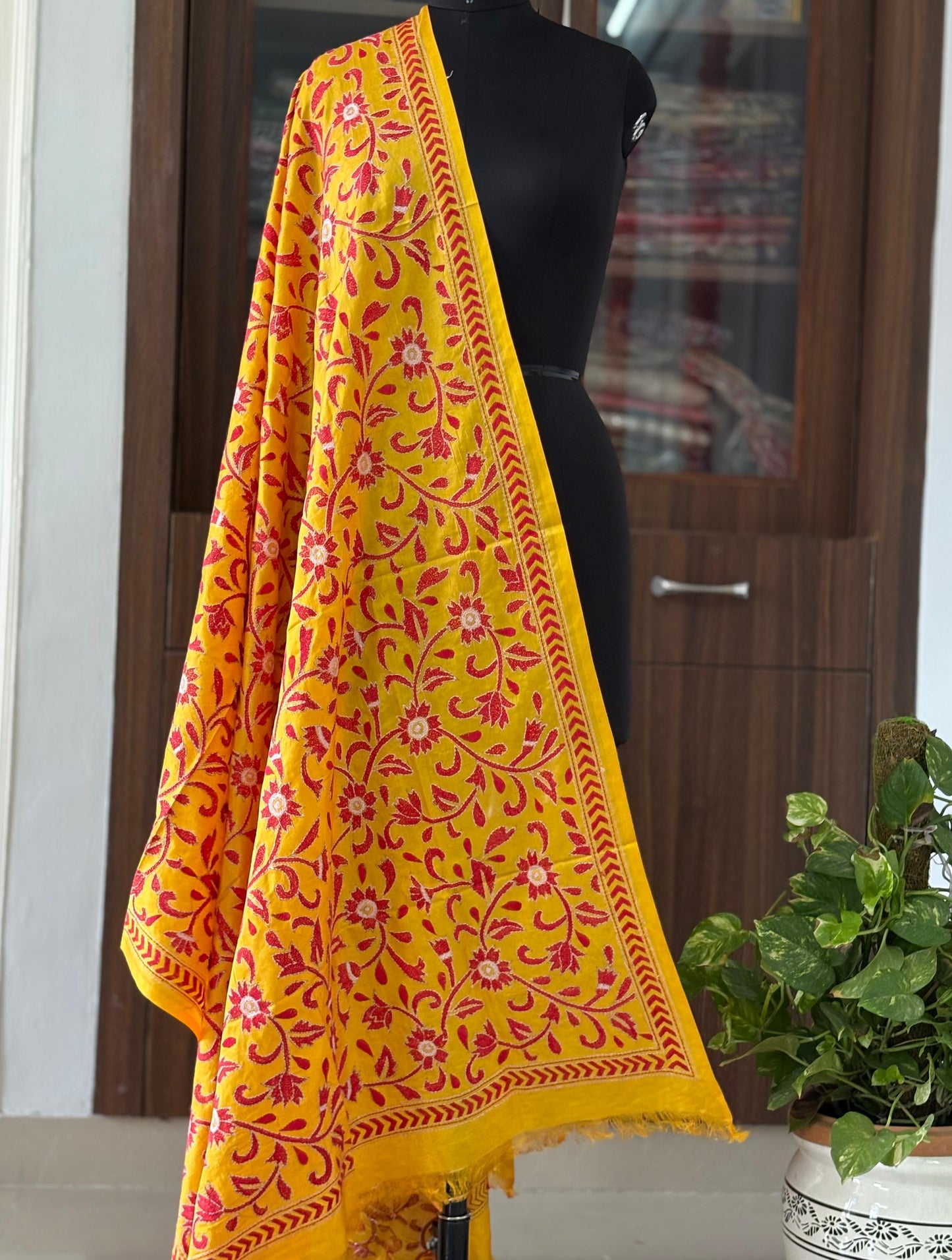 Kantha Stitch Hand Embroidary Full Work Blended Banglore Silk Dupatta 44″