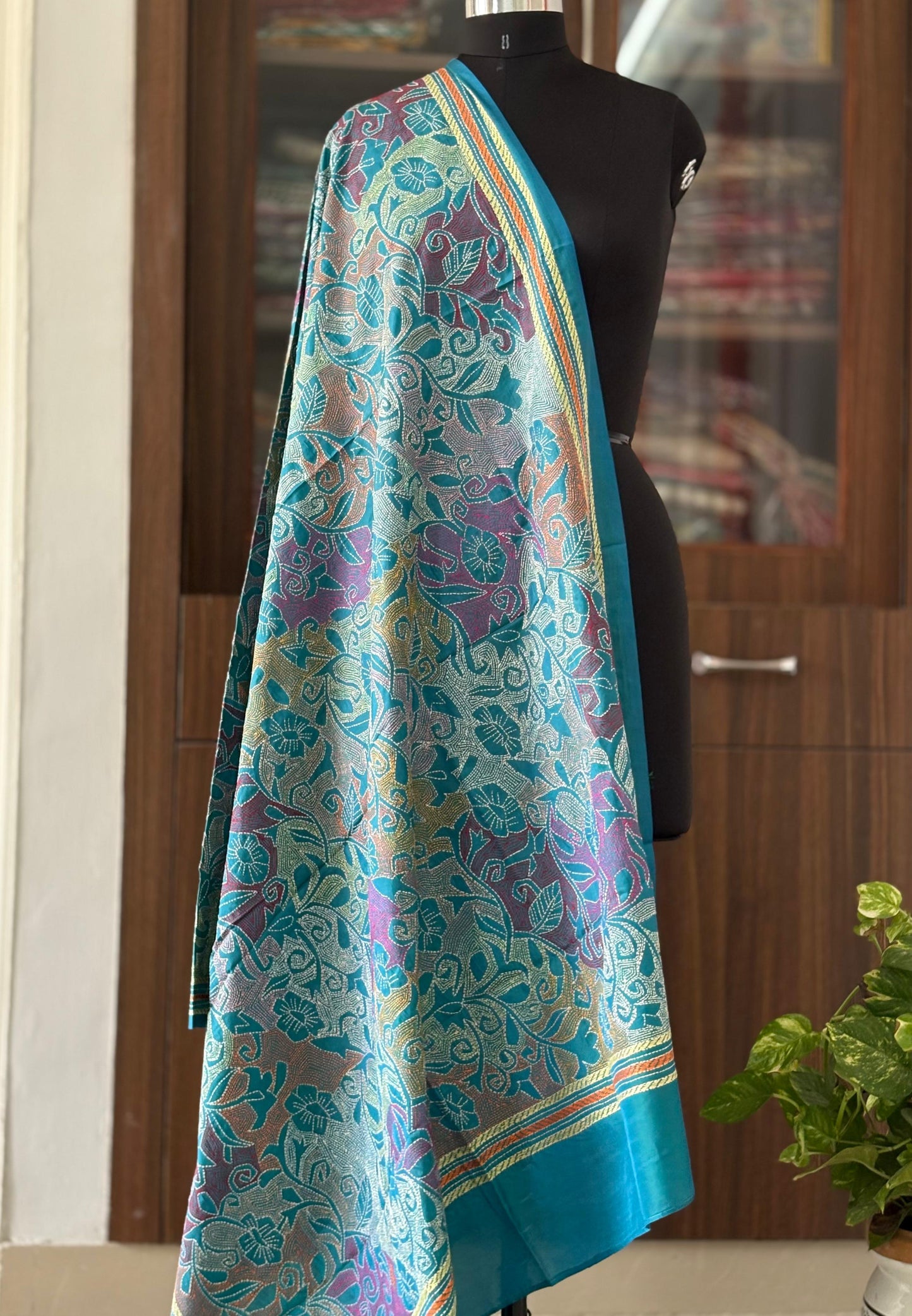Kantha Stitch Hand Embroidary Full Work Blended Banglore Silk Dupatta 44″