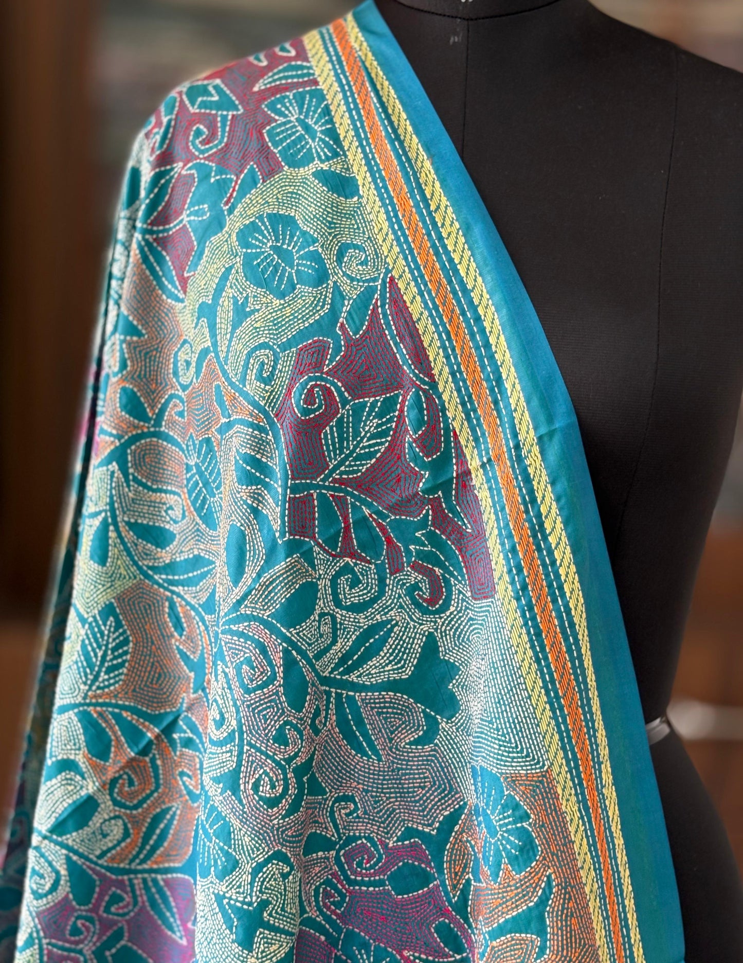Kantha Stitch Hand Embroidary Full Work Blended Banglore Silk Dupatta 44″