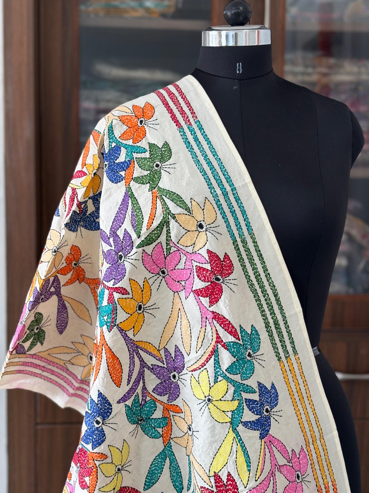 Nakshi Kantha Semi Tusshar silk Stole