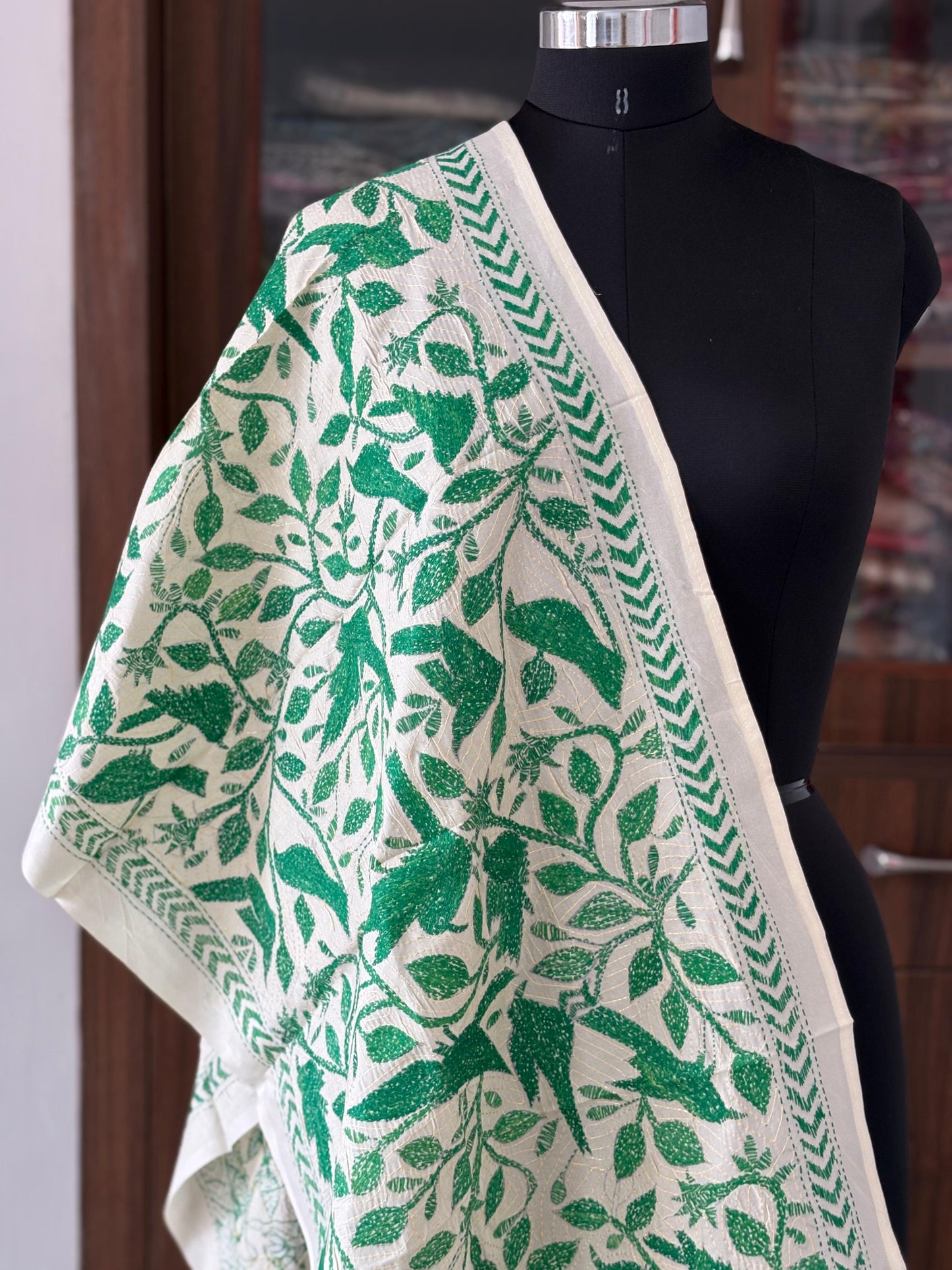 Nakshi Kantha Stole in Semi Tassar Silk