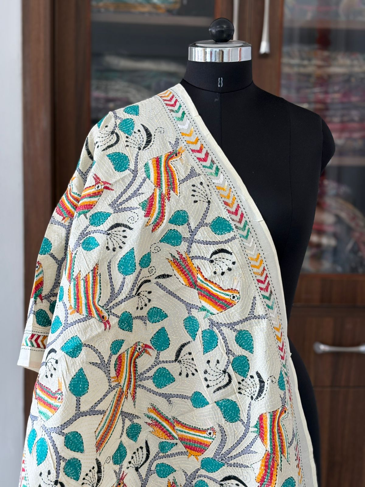 Nakshi Kantha Semi Tusshar silk Stole