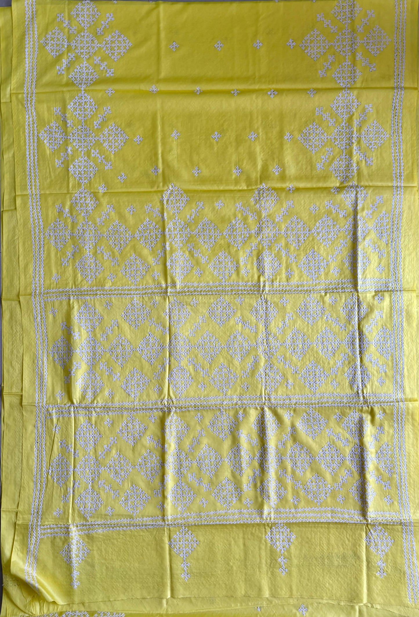 Gujrati Stitch/Kutch Hand Embroidered Art Silk Saree