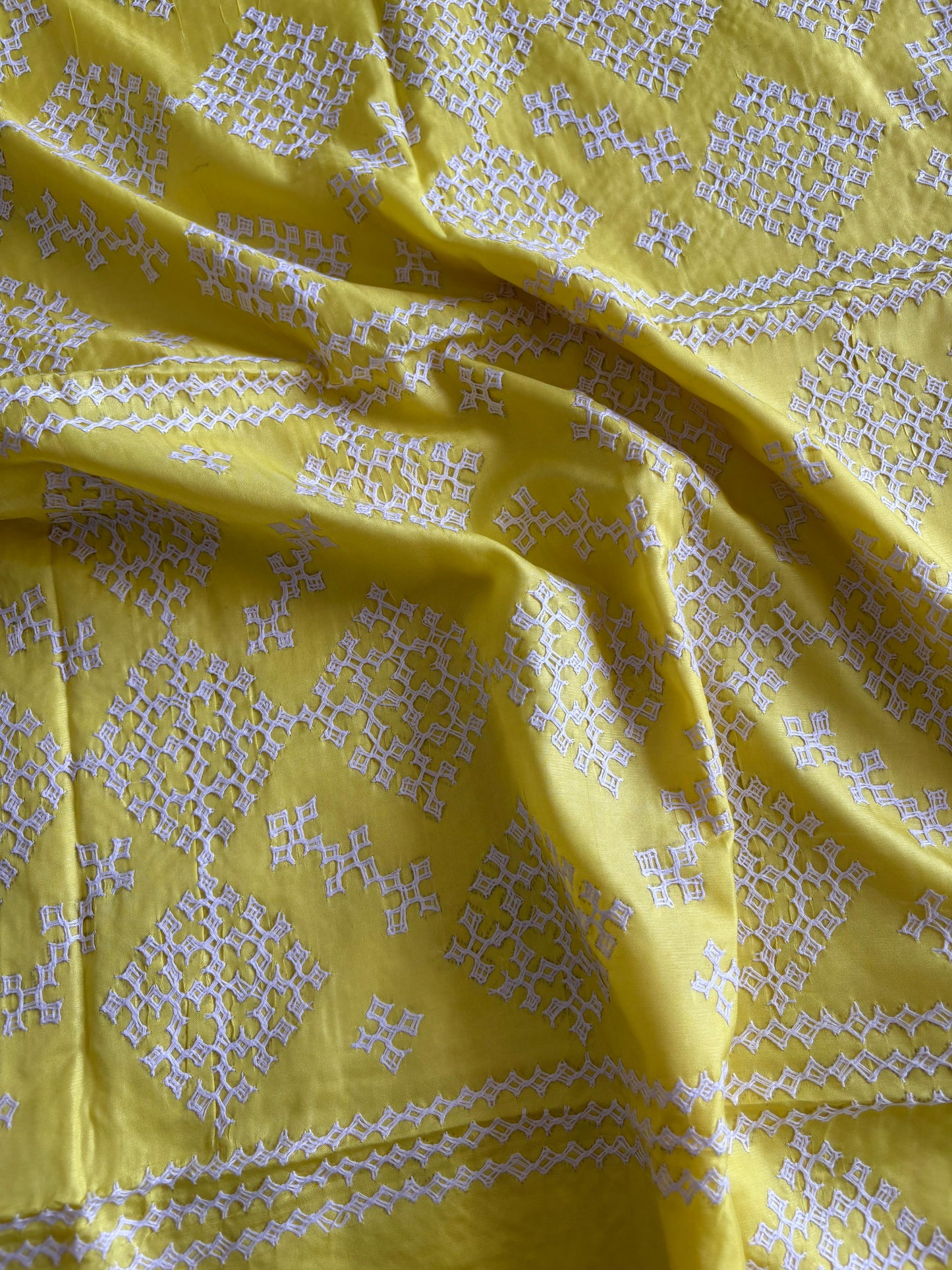 Gujrati Stitch/Kutch Hand Embroidered Art Silk Saree
