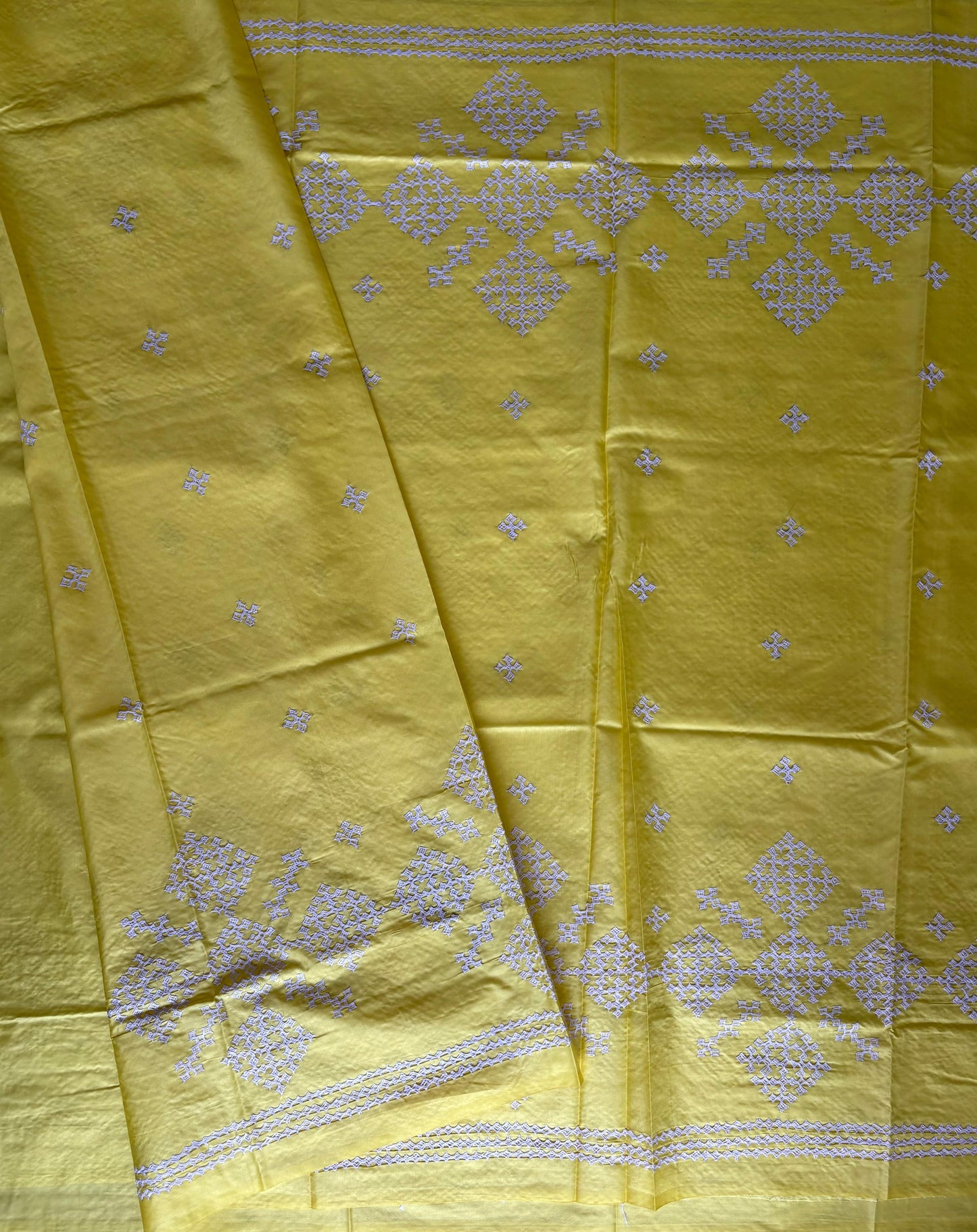 Gujrati Stitch/Kutch Hand Embroidered Art Silk Saree