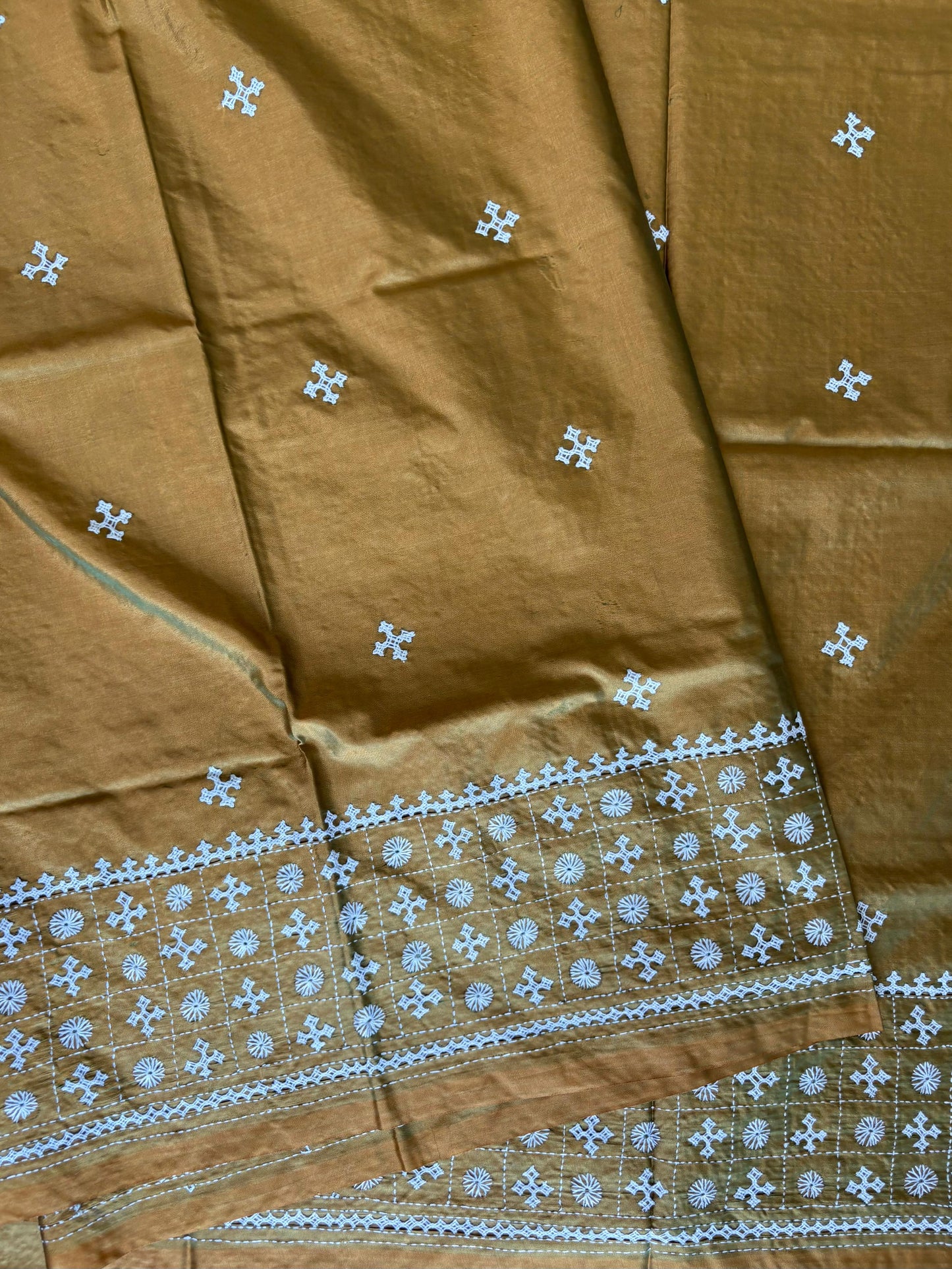 Gujrati Stitch/Kutch Hand Embroidered Art Silk Saree