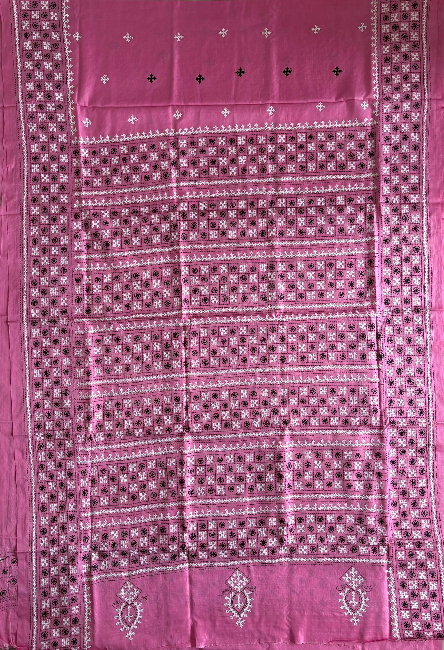 Gujrati Stitch/Kutch Hand Embroidered Art Silk Saree