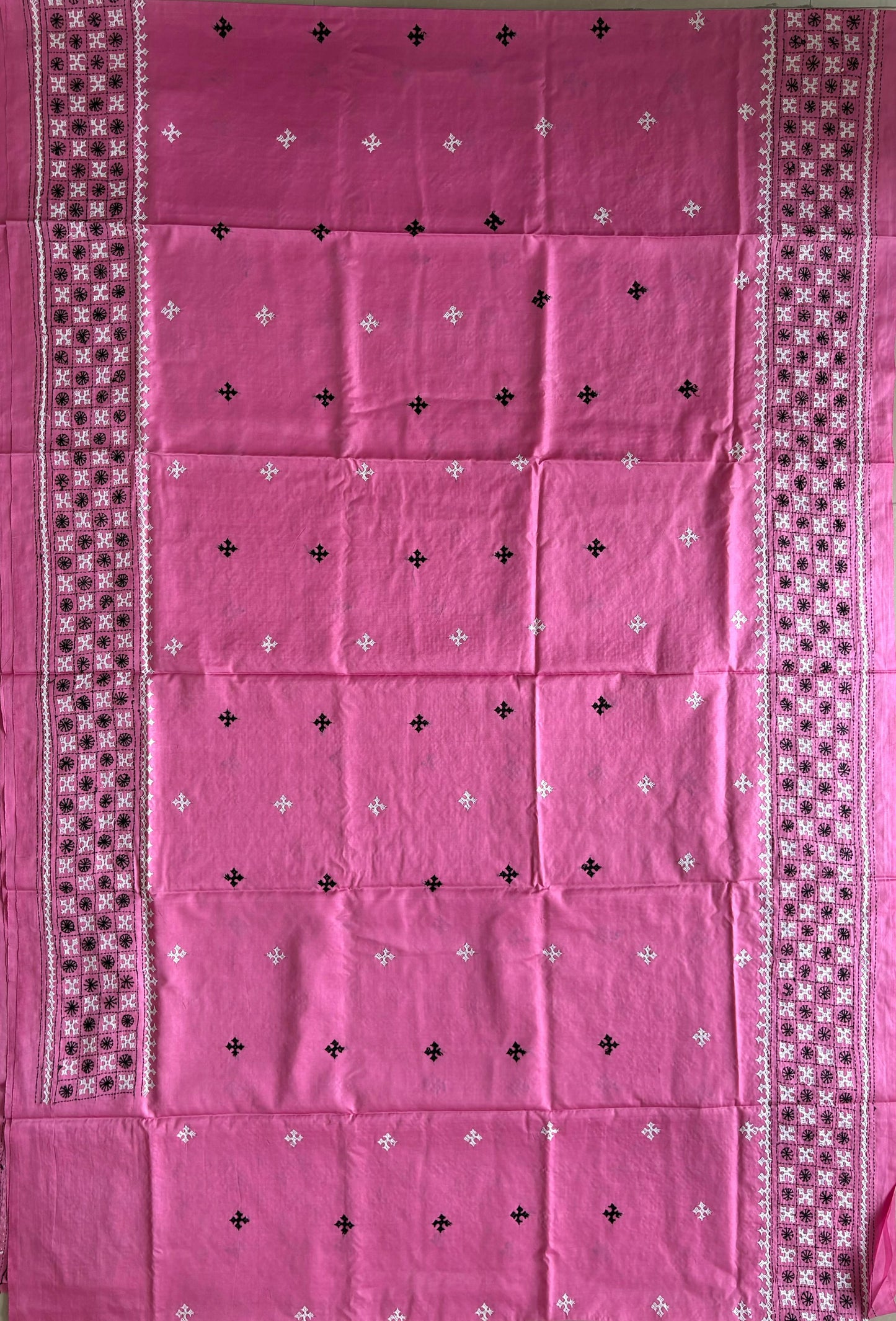 Gujrati Stitch/Kutch Hand Embroidered Art Silk Saree