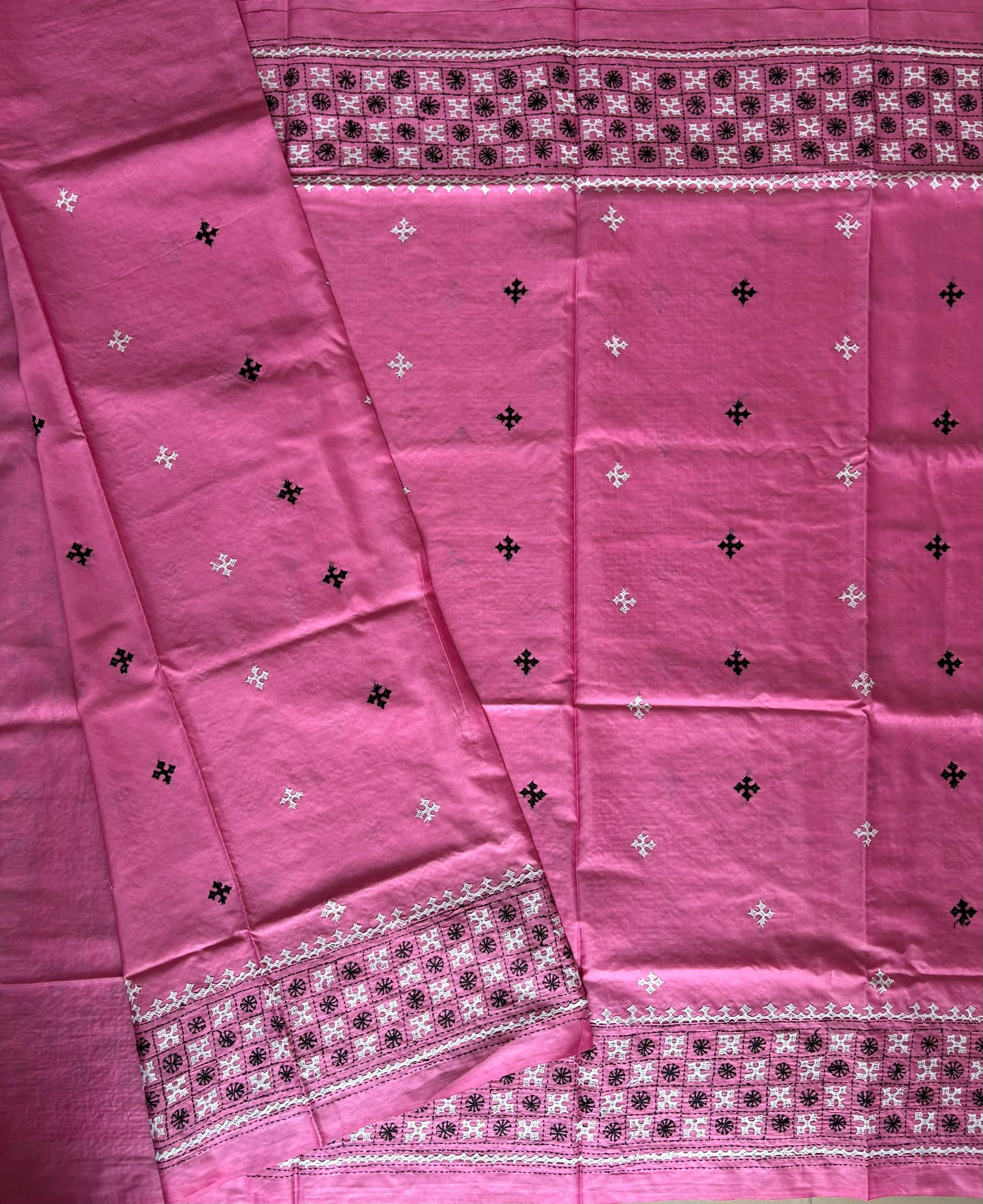 Gujrati Stitch/Kutch Hand Embroidered Art Silk Saree
