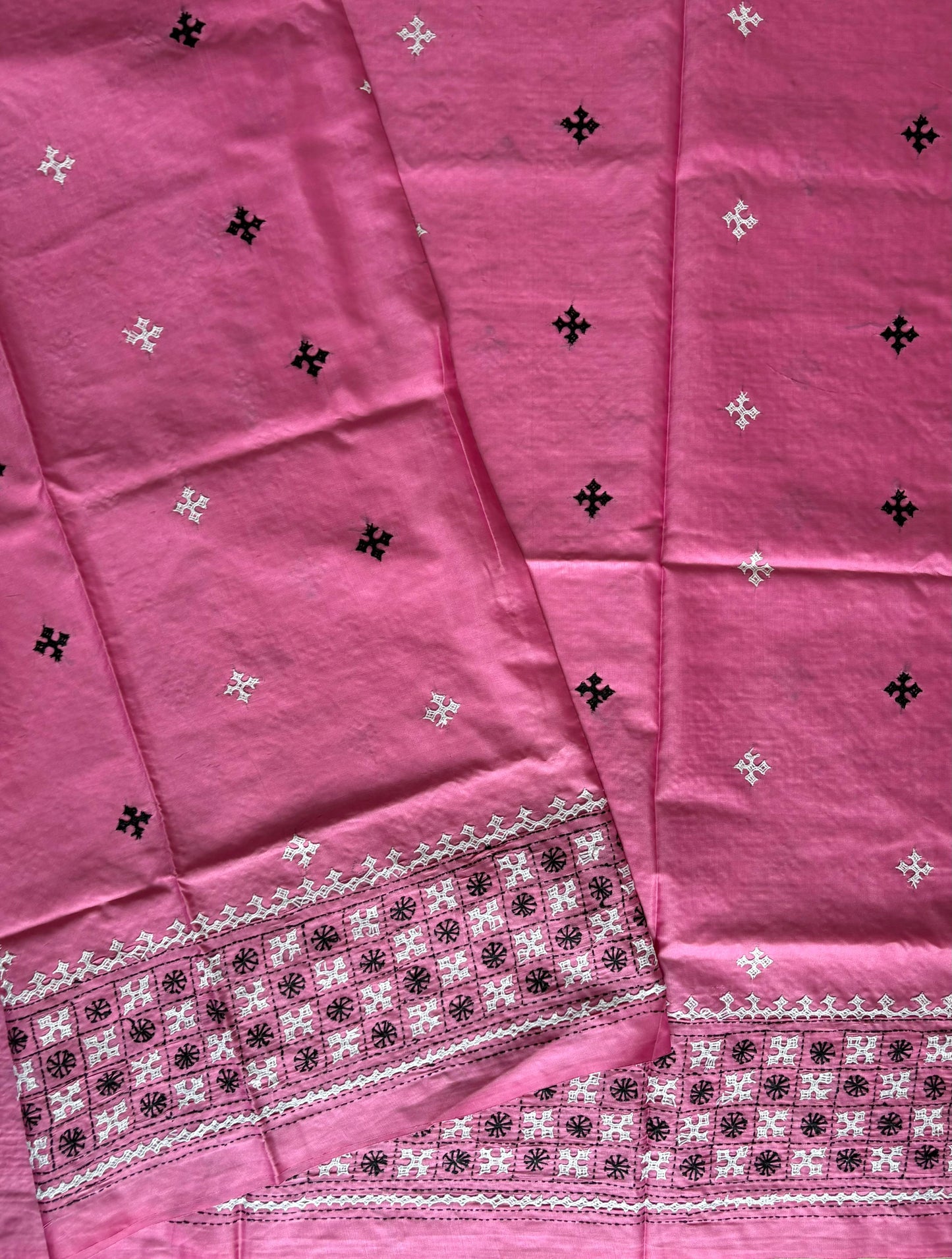 Gujrati Stitch/Kutch Hand Embroidered Art Silk Saree
