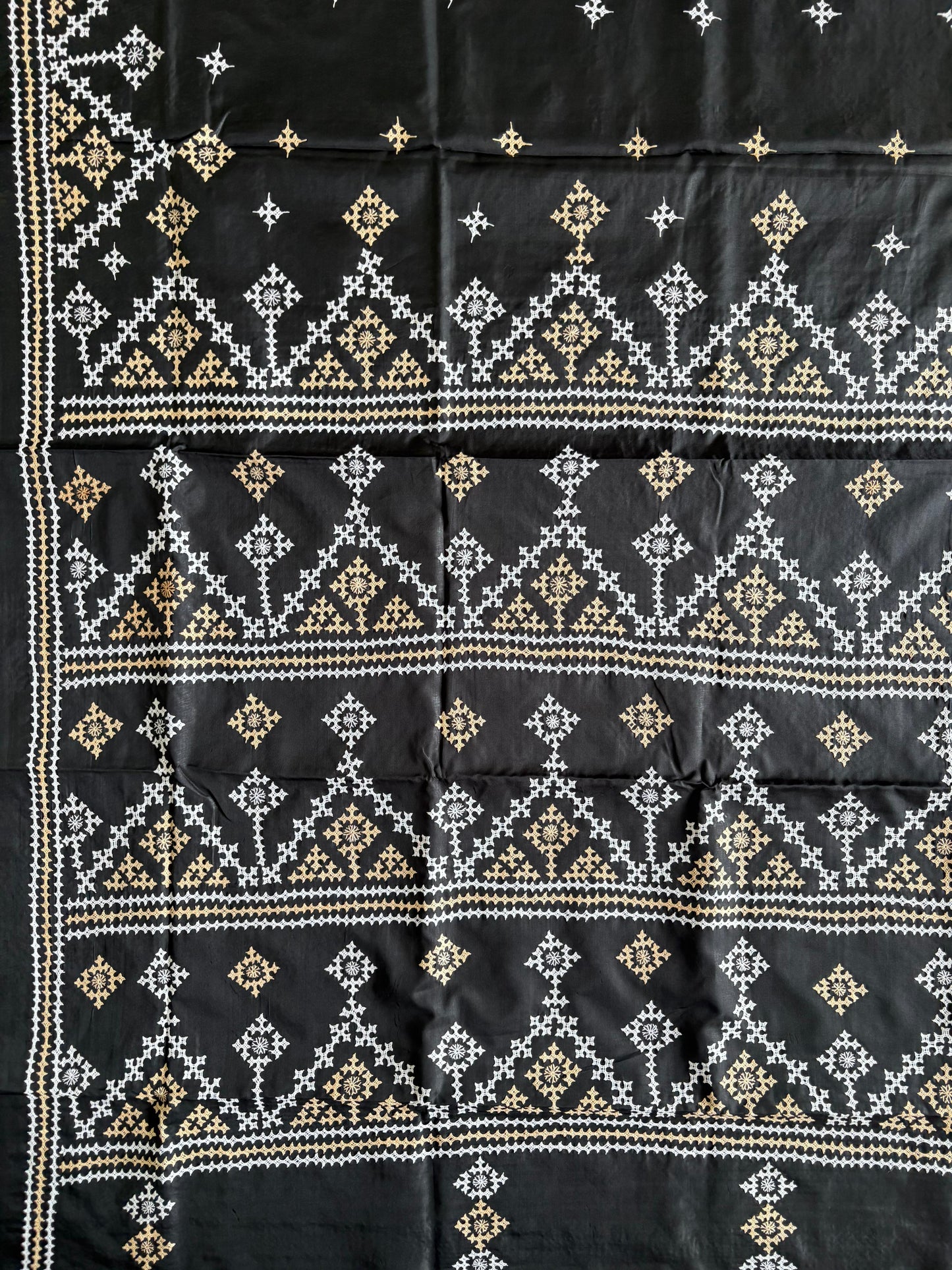 Gujrati Stitch/Kutch Hand Embroidered Art Silk Saree - Black