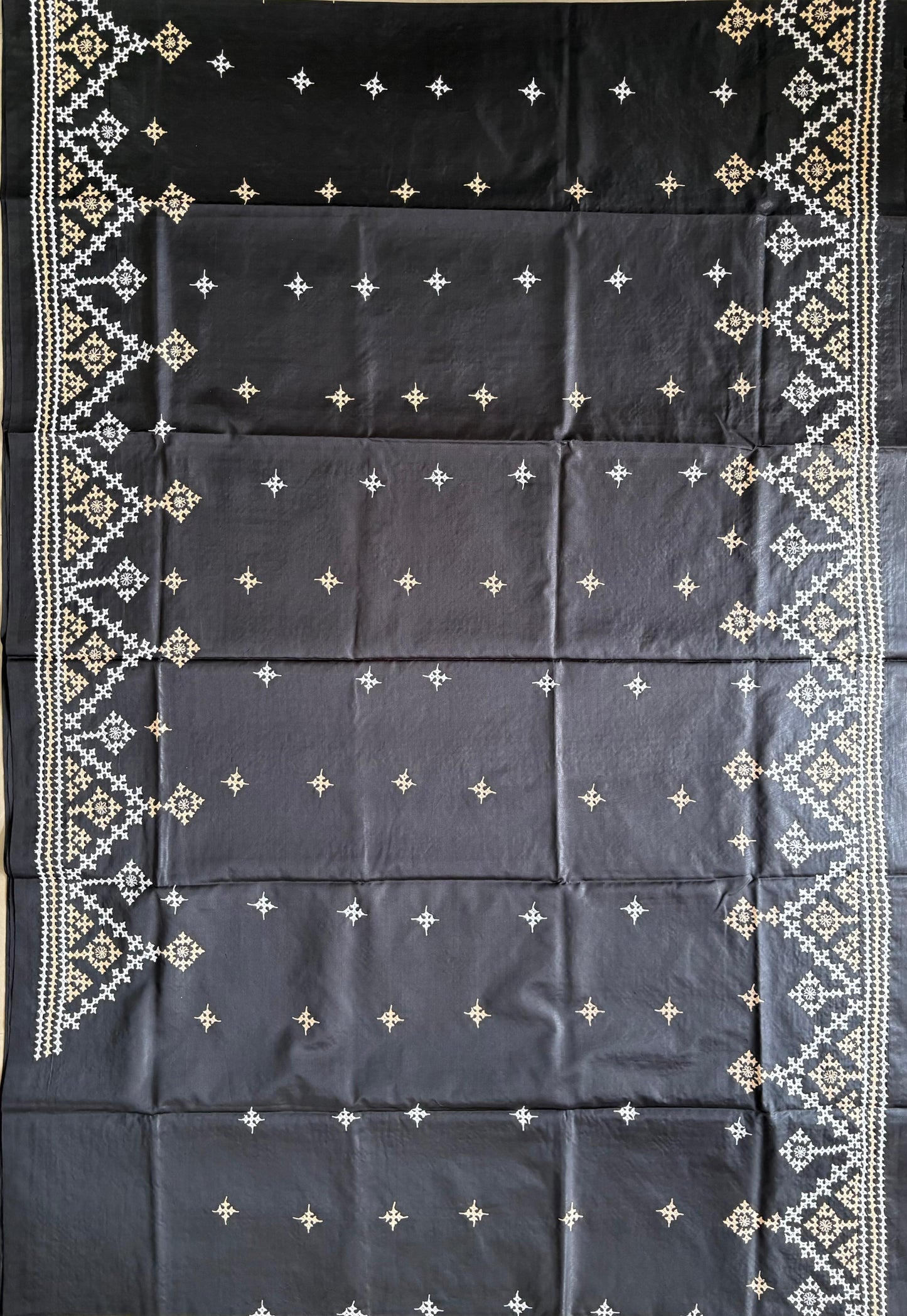 Gujrati Stitch/Kutch Hand Embroidered Art Silk Saree - Black
