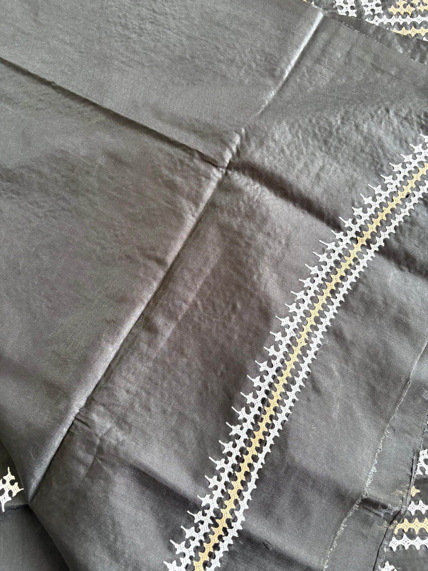 Gujrati Stitch/Kutch Hand Embroidered Art Silk Saree - Black
