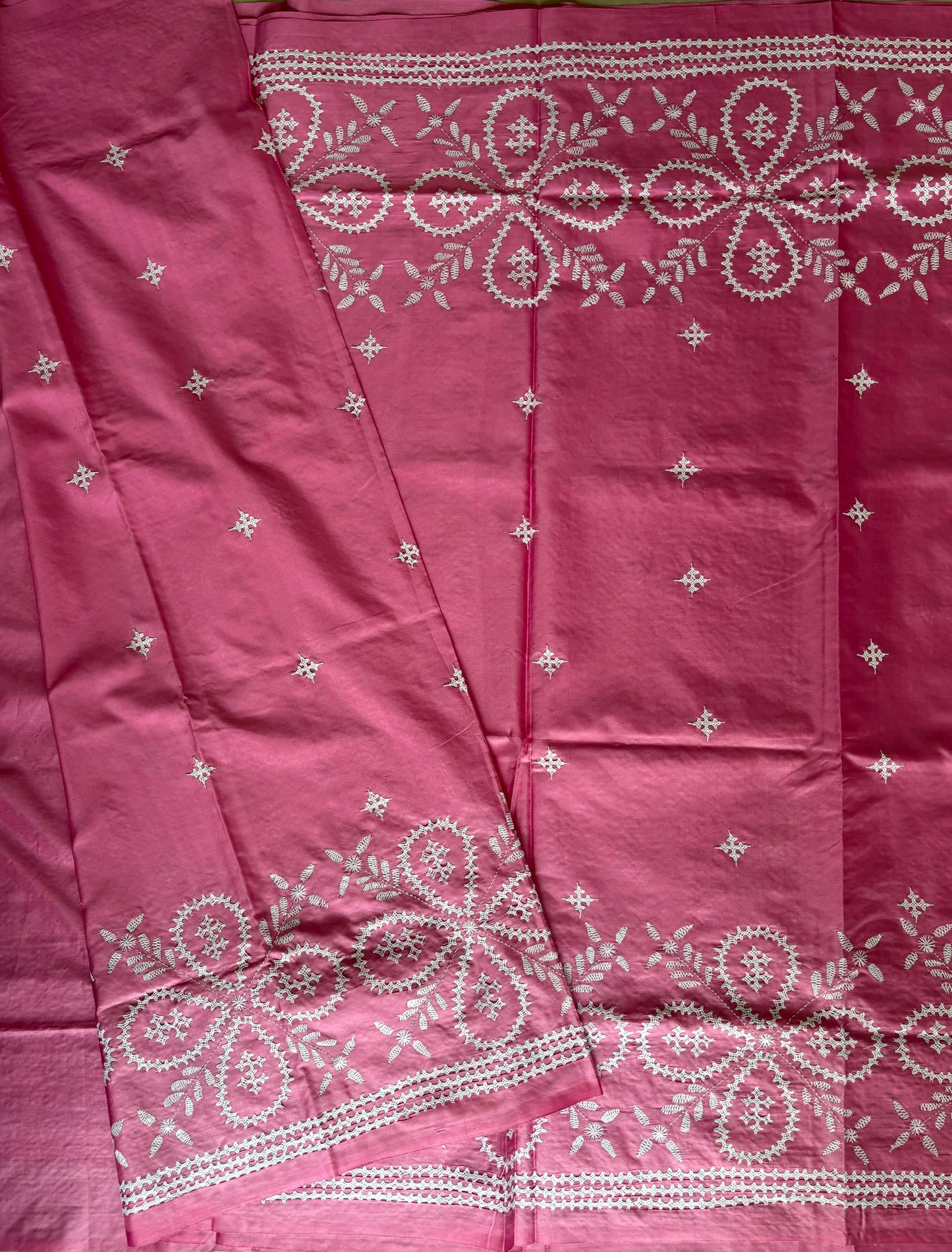 Gujrati Stitch/Kutch Hand Embroidered Art Silk Saree - Pink