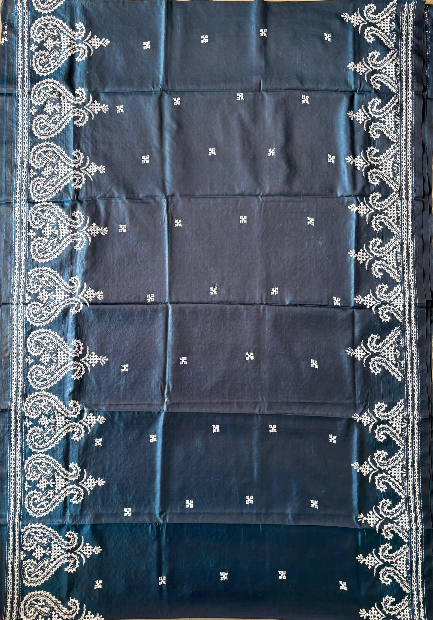 Gujrati Stitch/Kutch Hand Embroidered Art Silk Saree