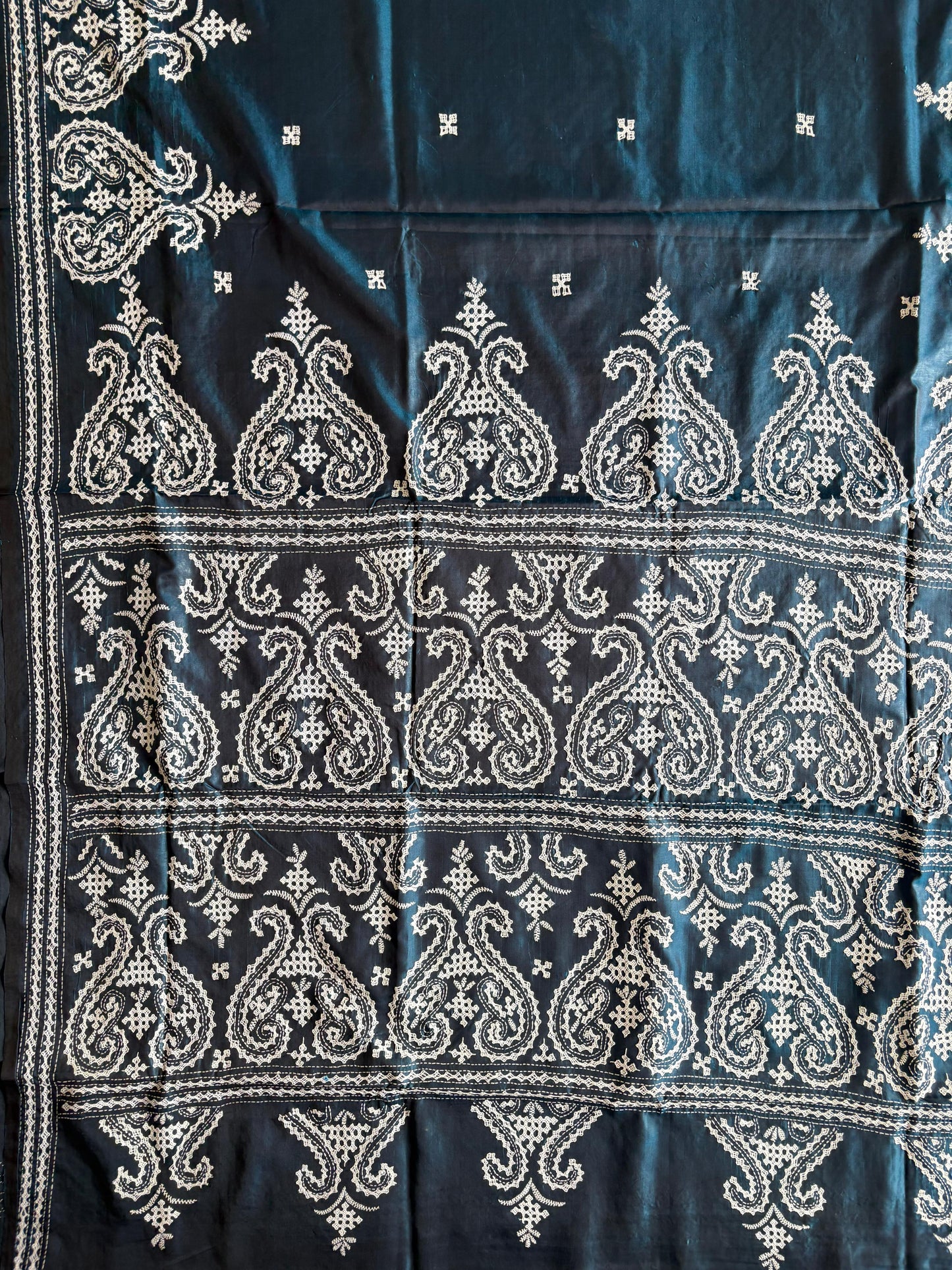 Gujrati Stitch/Kutch Hand Embroidered Art Silk Saree