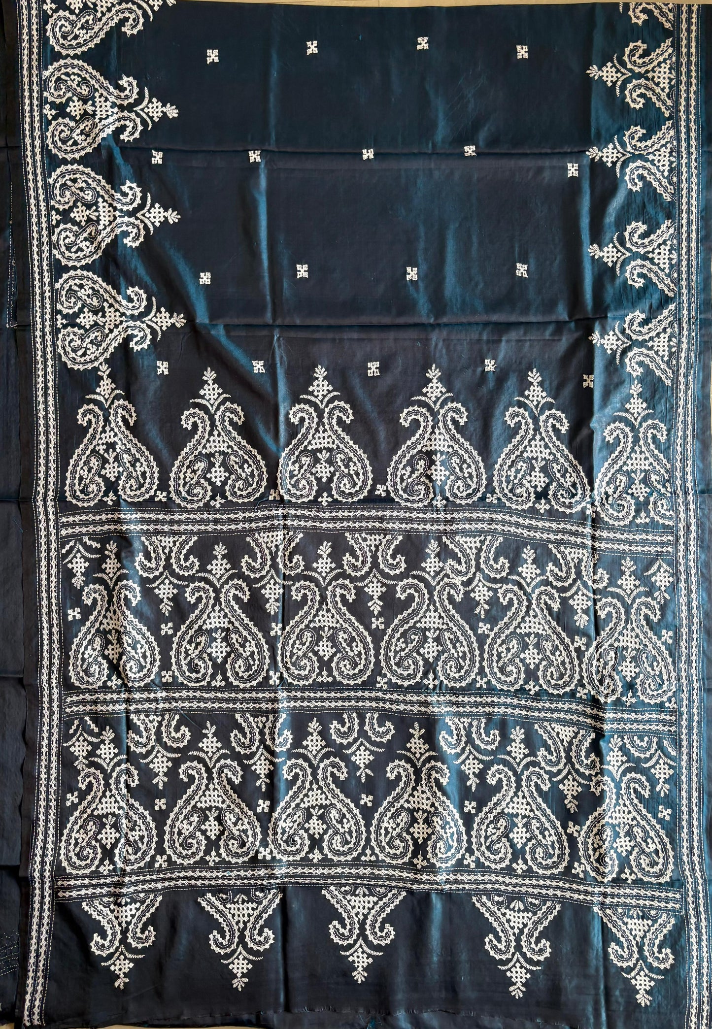 Gujrati Stitch/Kutch Hand Embroidered Art Silk Saree
