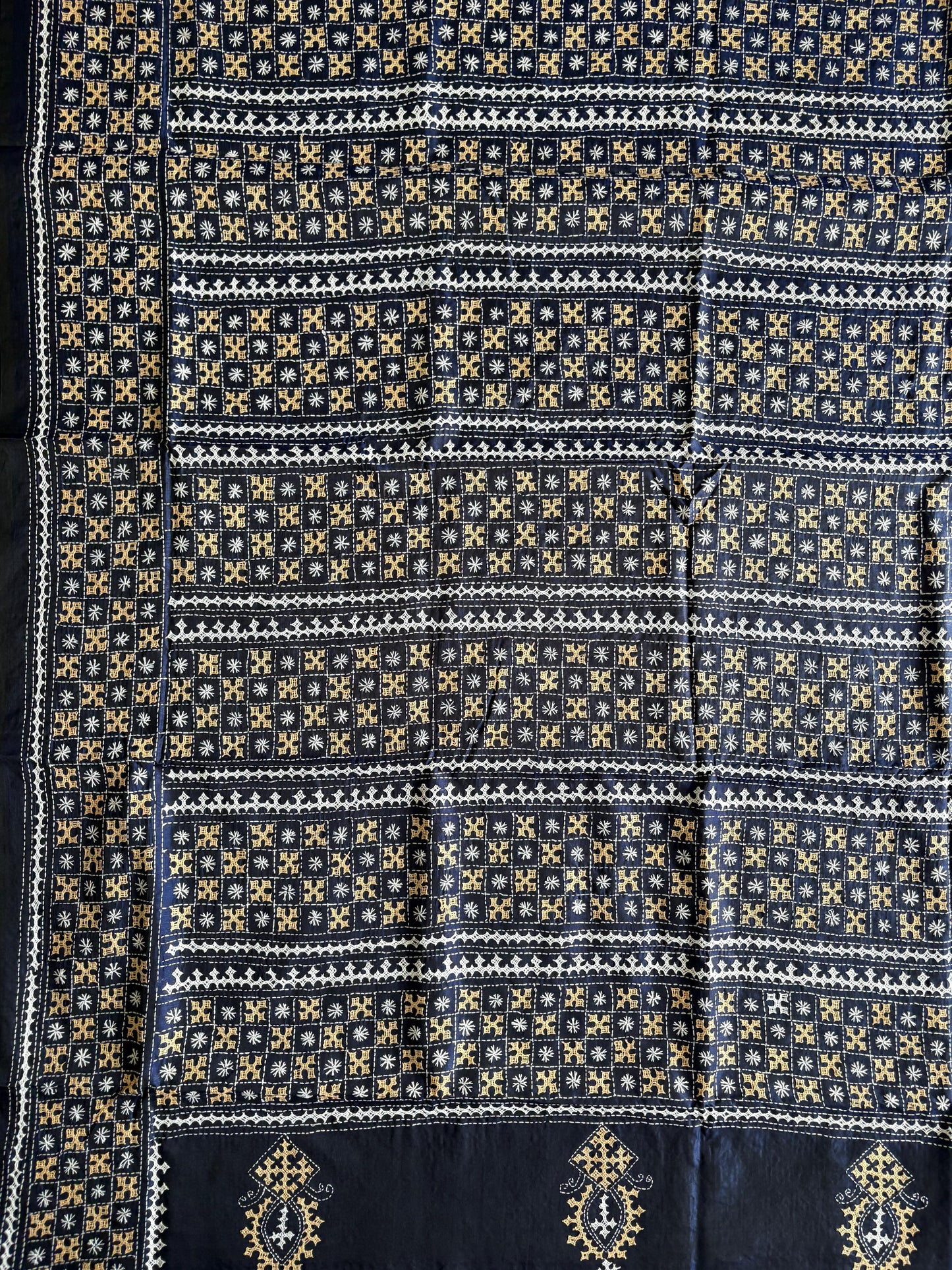 Gujrati Stitch/Kutch Hand Embroidered Art Silk Saree