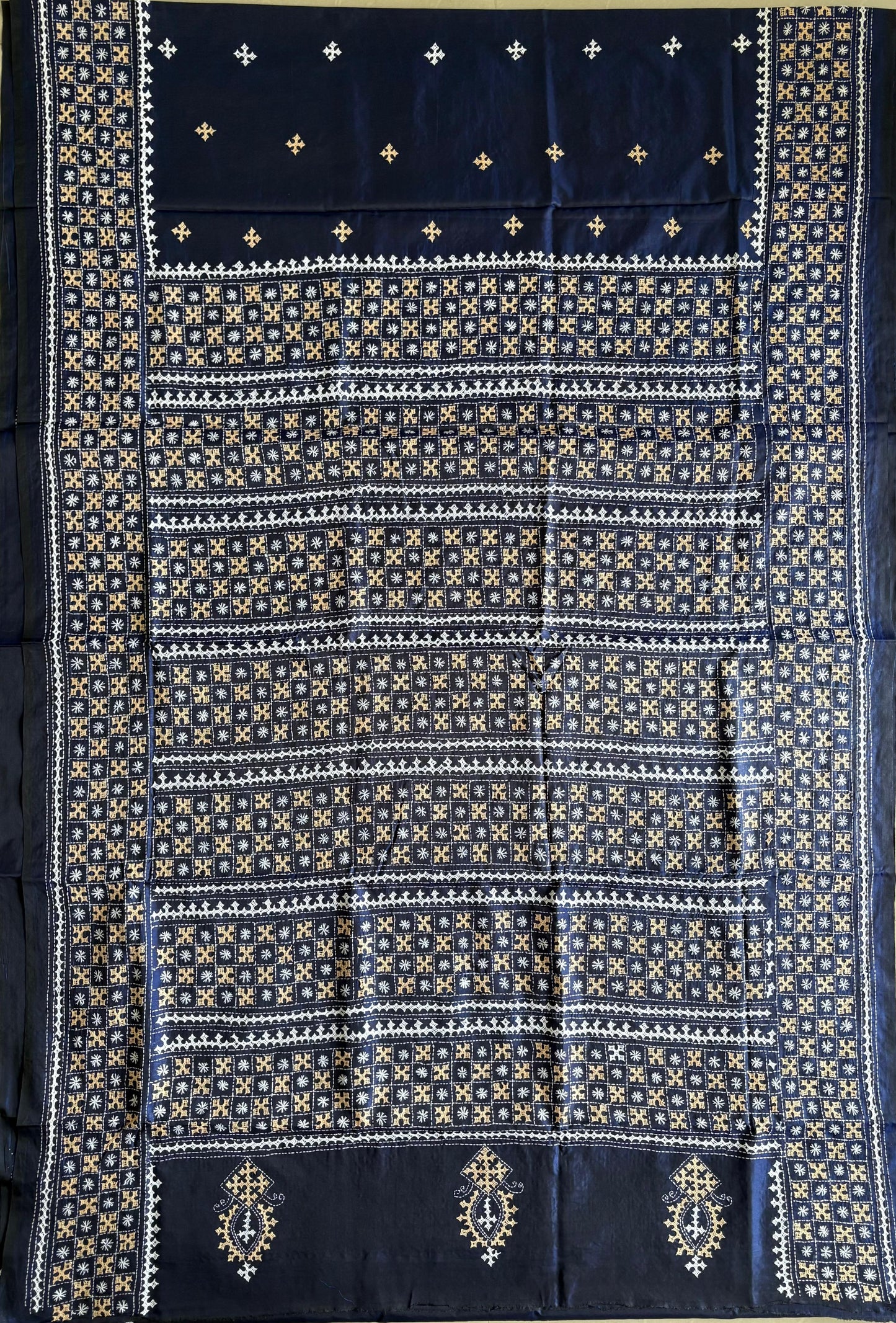Gujrati Stitch/Kutch Hand Embroidered Art Silk Saree