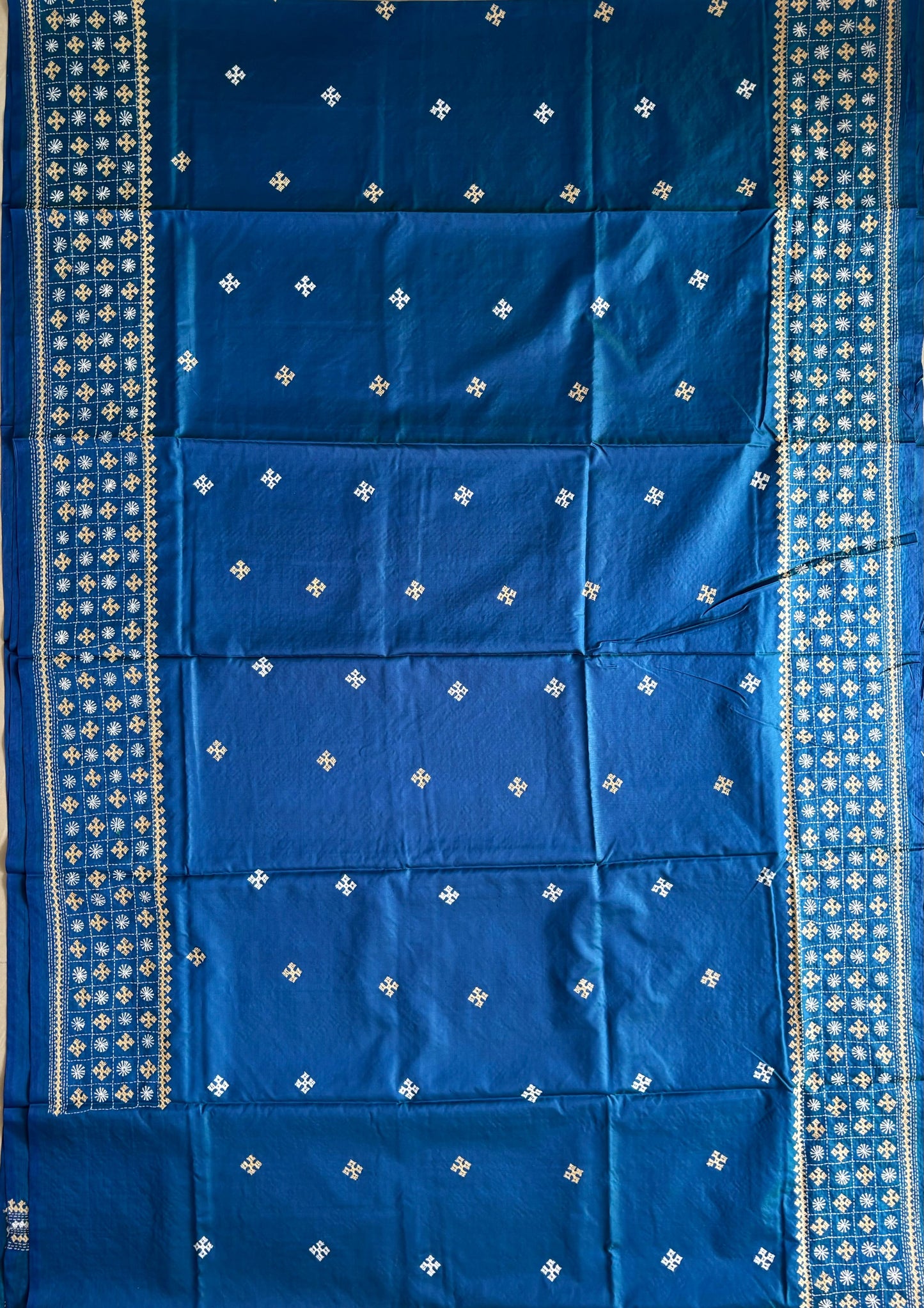 Gujrati Stitch/Kutch Hand Embroidered Art Silk Saree