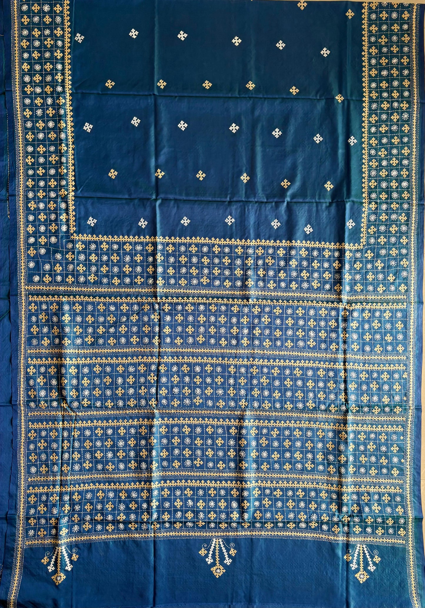 Gujrati Stitch/Kutch Hand Embroidered Art Silk Saree