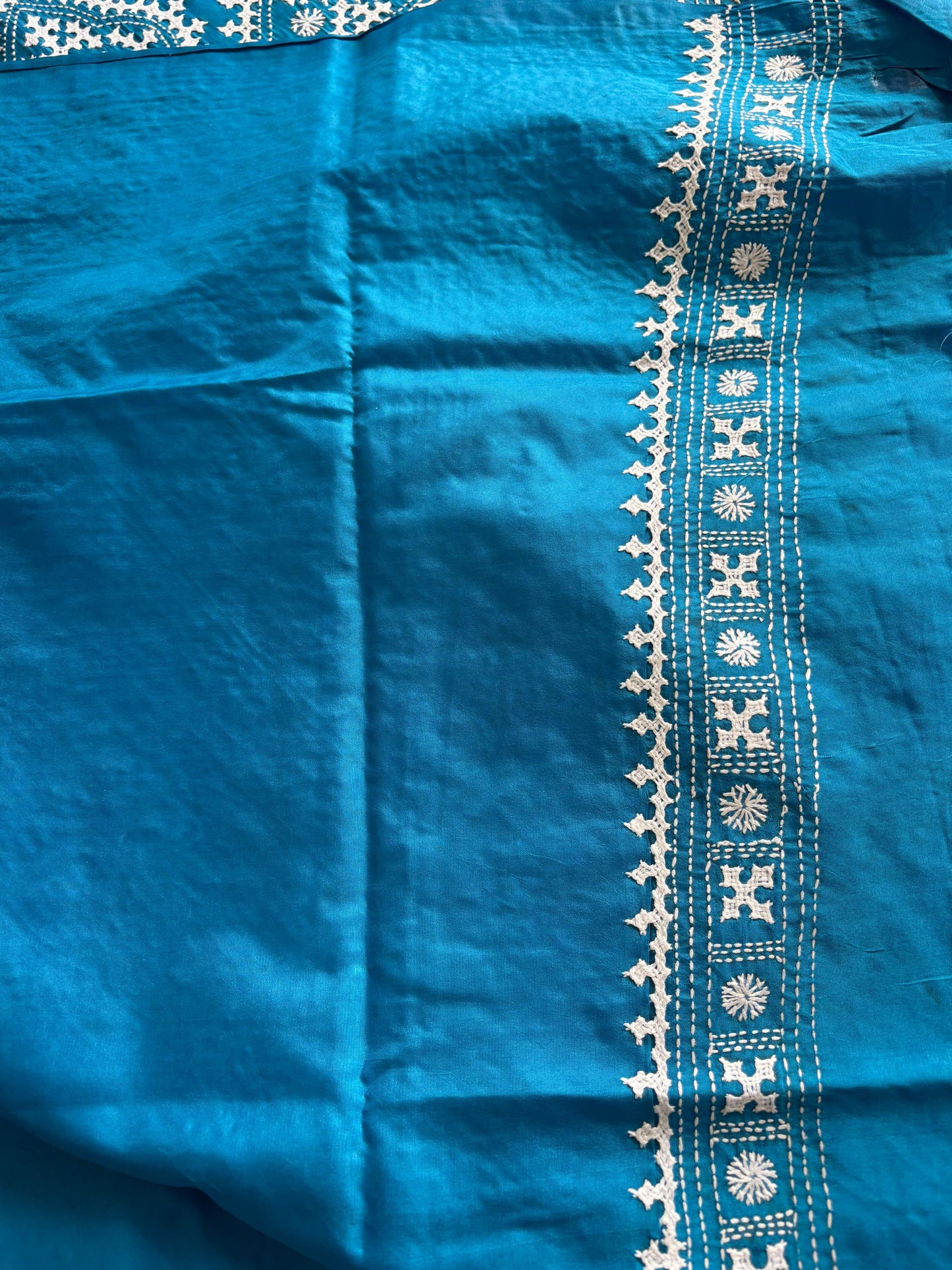 Gujrati Stitch/Kutch Hand Embroidered Art Silk Saree