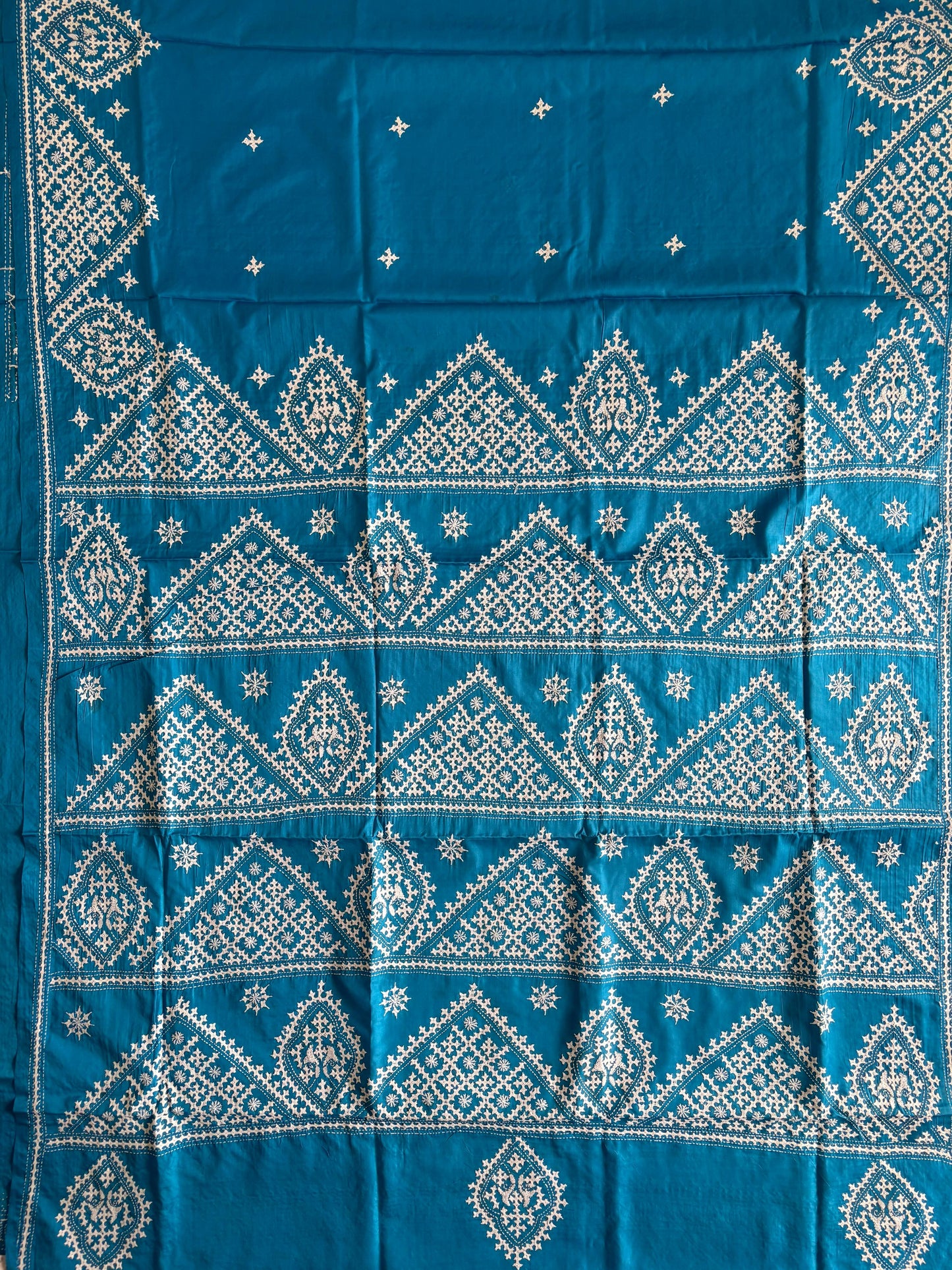 Gujrati Stitch/Kutch Hand Embroidered Art Silk Saree