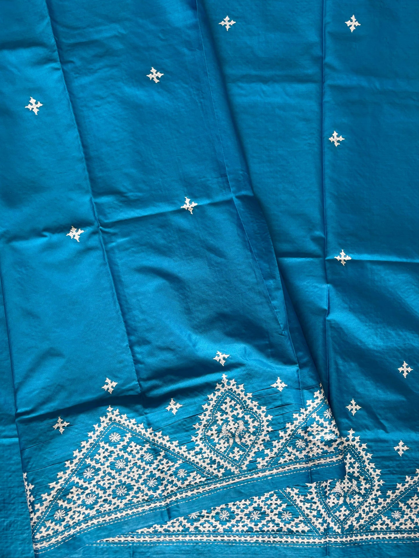 Gujrati Stitch/Kutch Hand Embroidered Art Silk Saree