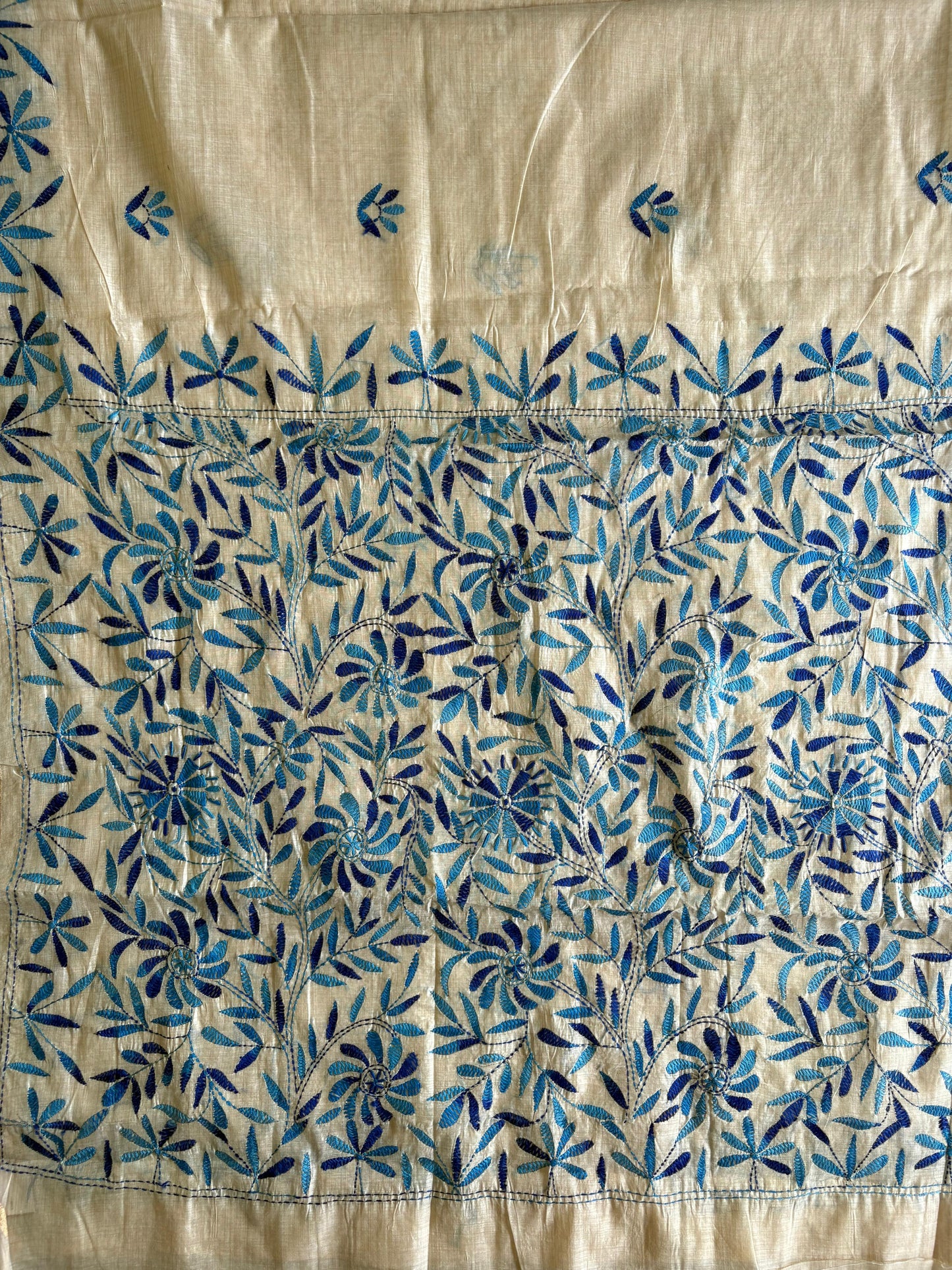 Kantha Hand Embroidered semi tassar silk Saree