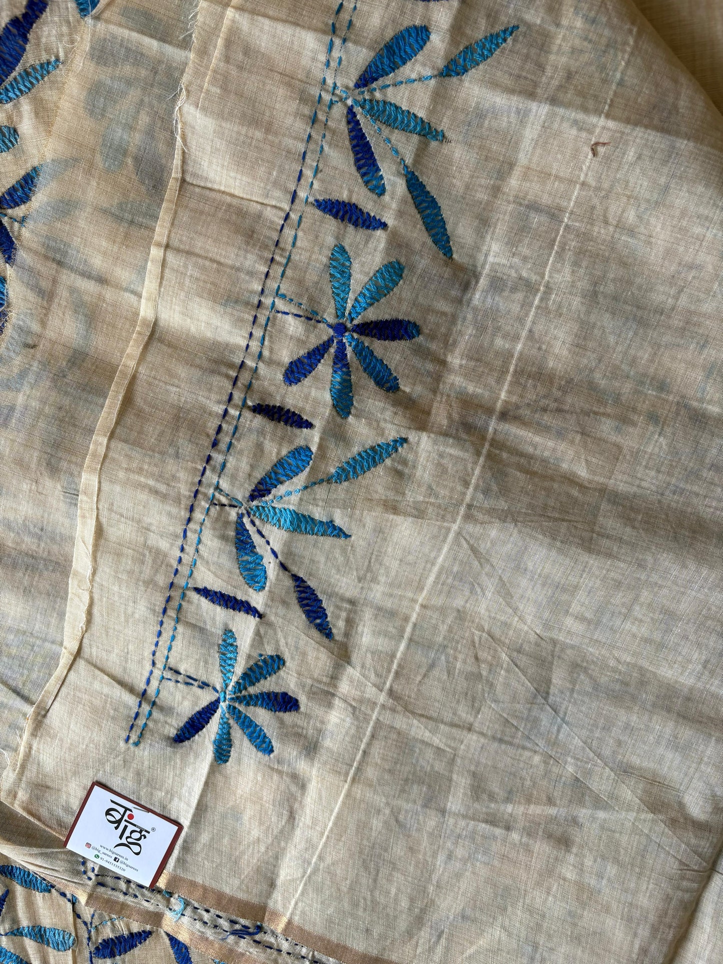Kantha Hand Embroidered semi tassar silk Saree