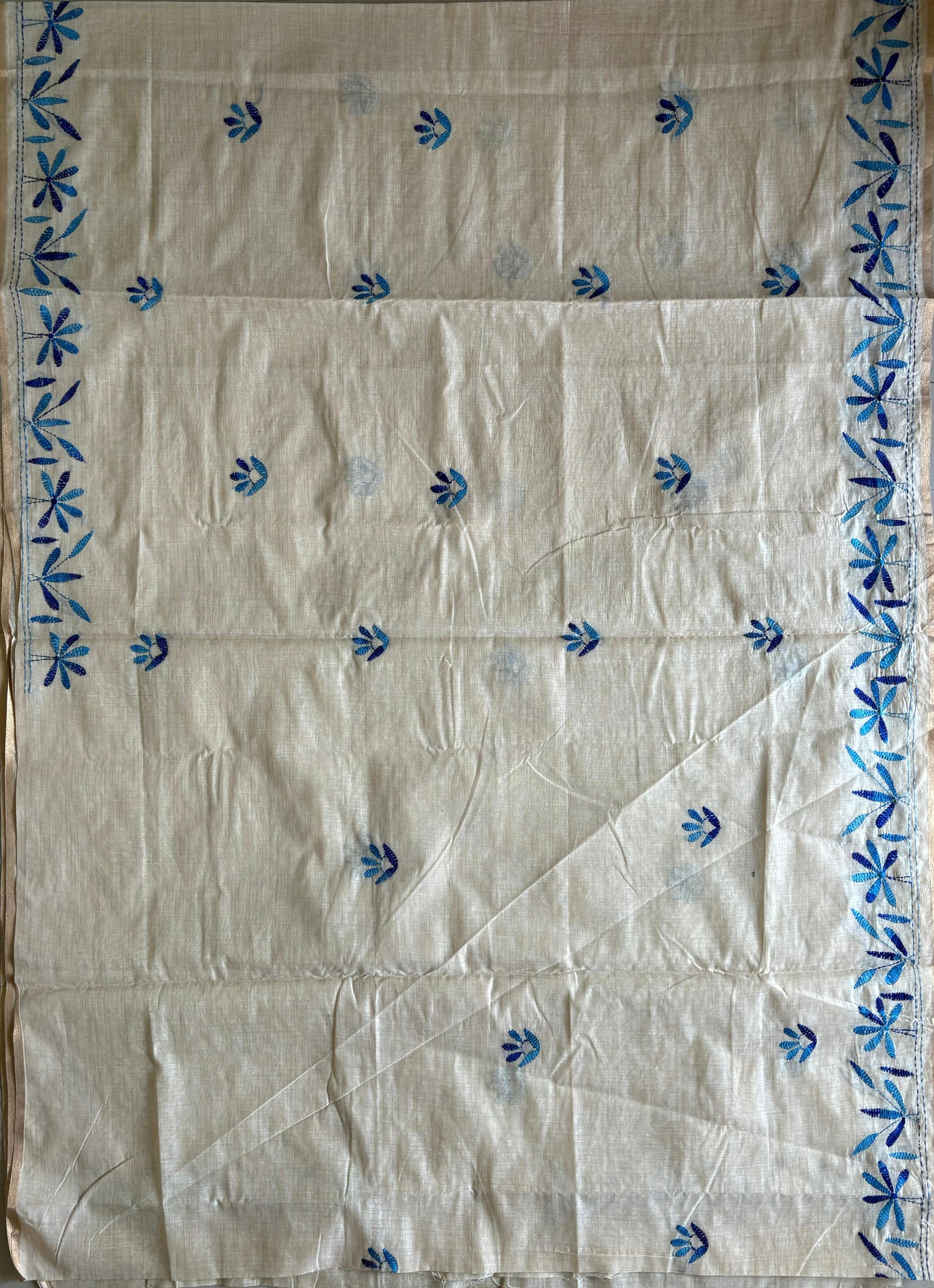 Kantha Hand Embroidered semi tassar silk Saree