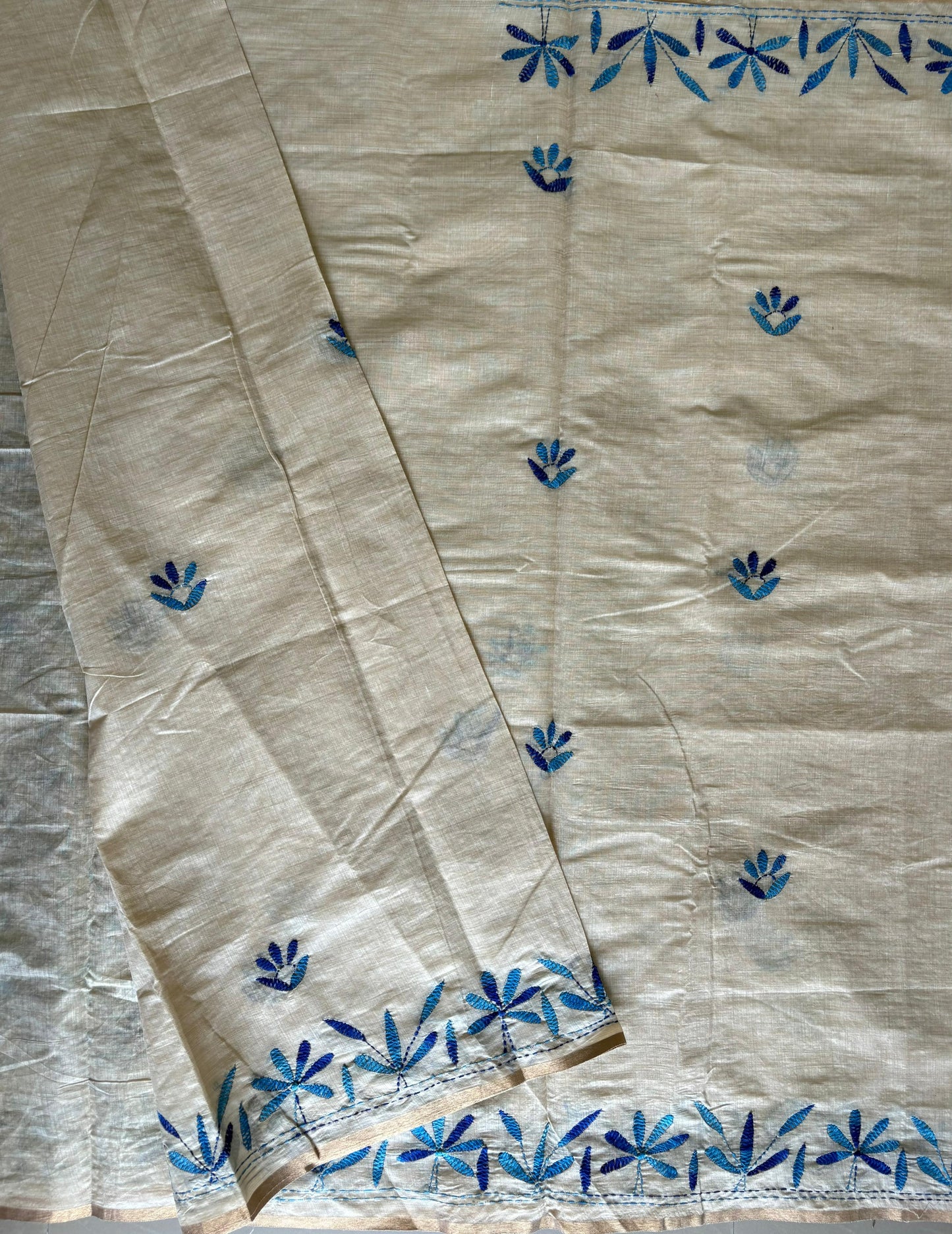 Kantha Hand Embroidered semi tassar silk Saree