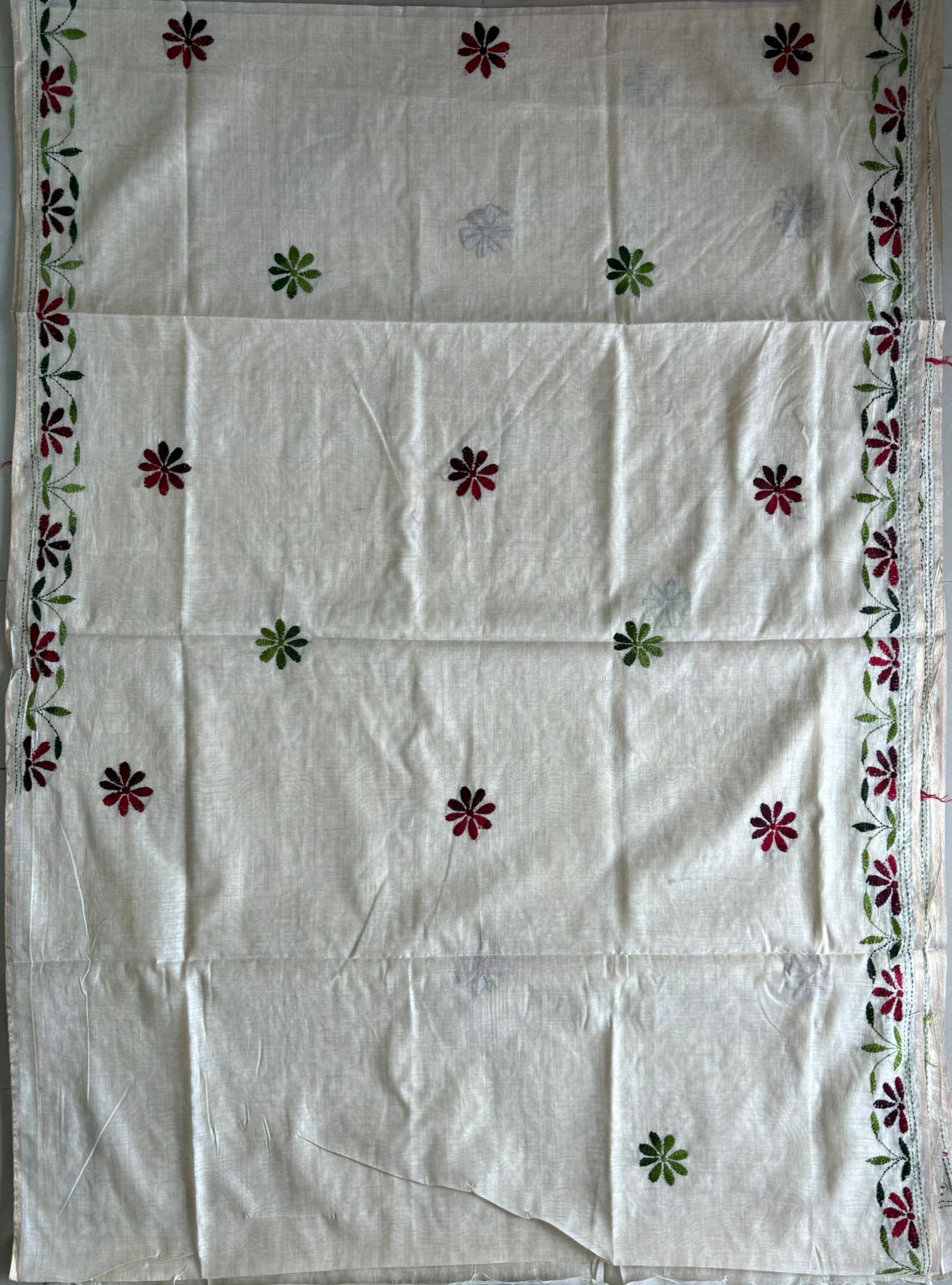 Kantha Hand Embroidered semi tassar silk Saree