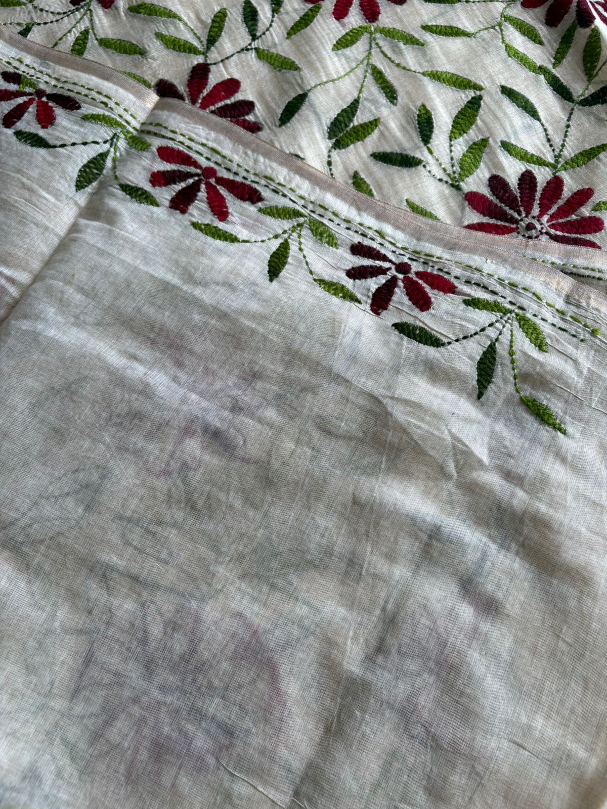 Kantha Hand Embroidered semi tassar silk Saree