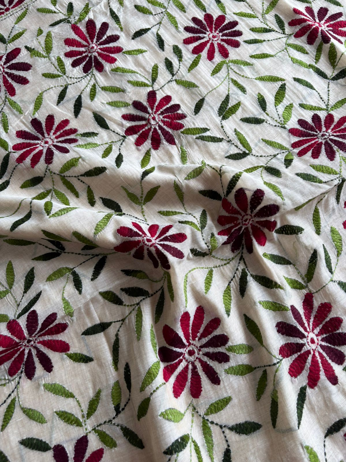 Kantha Hand Embroidered semi tassar silk Saree