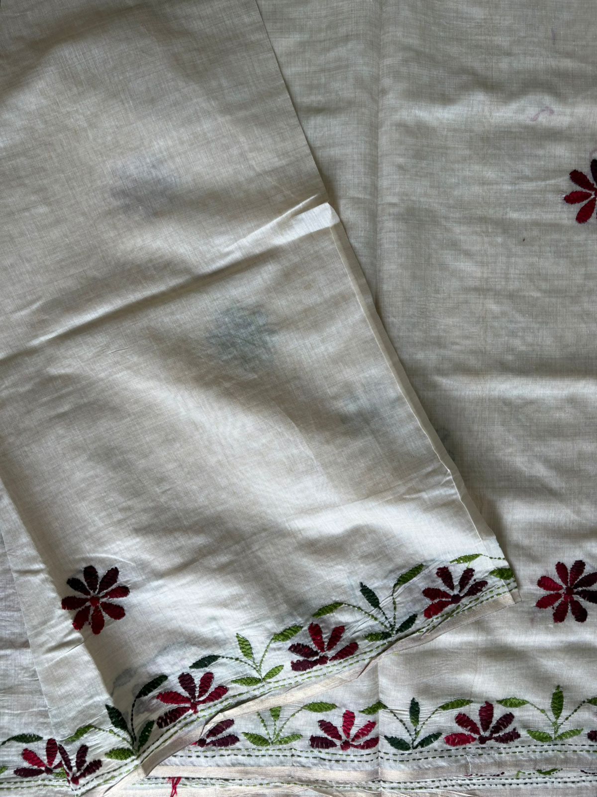 Kantha Hand Embroidered semi tassar silk Saree